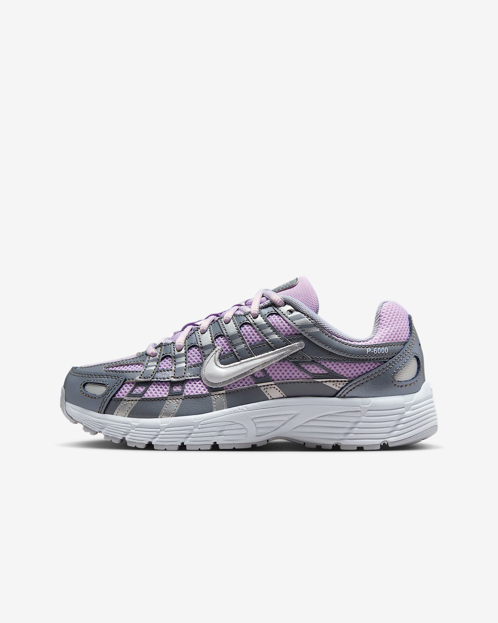 Nike P-6000 复古跑鞋风大童运动鞋 - 粉紫/烟灰/金属银/白色