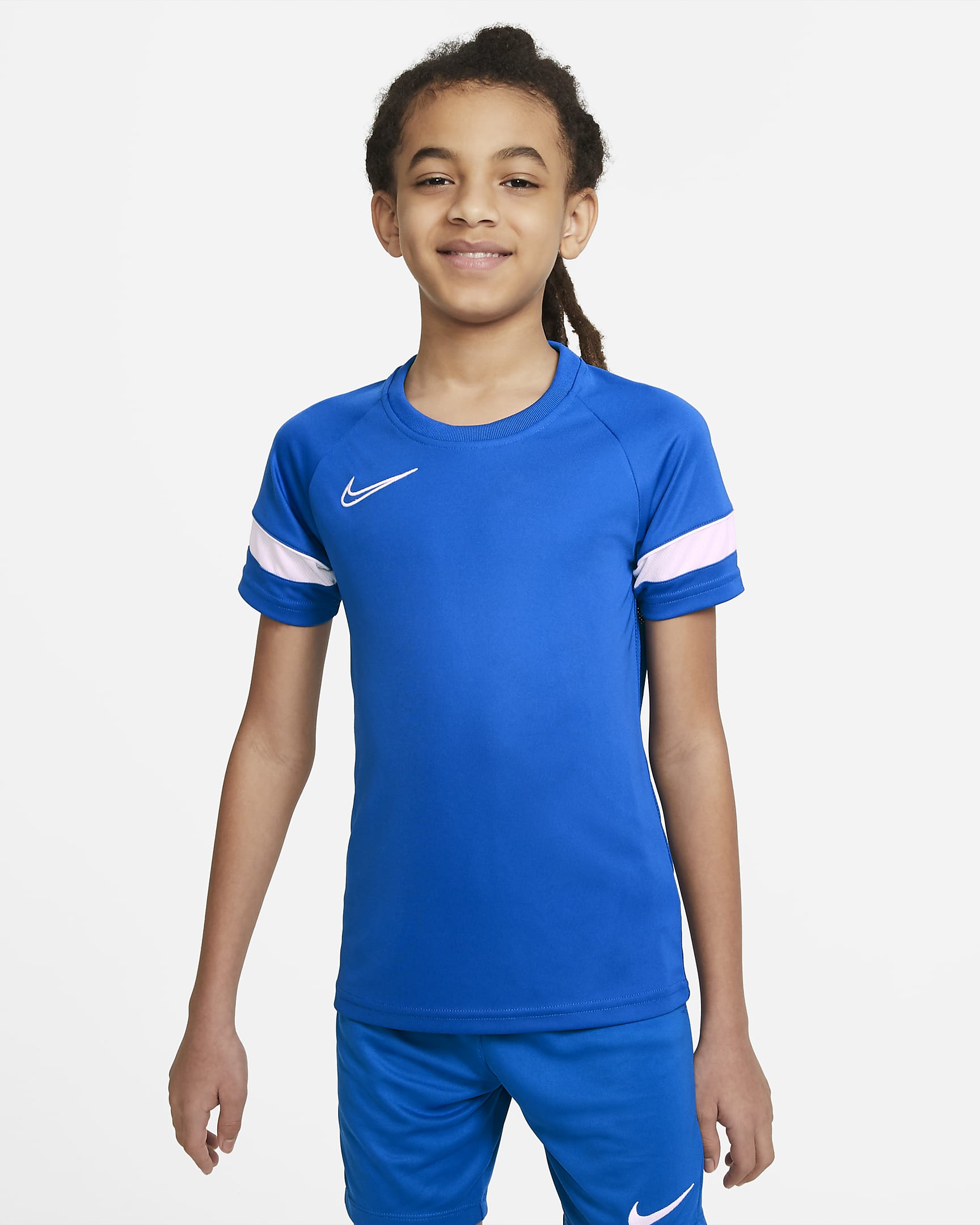 Nike Dri-FIT Academy 大童短袖足球上衣 - 游戏宝蓝/白色/白色/白色