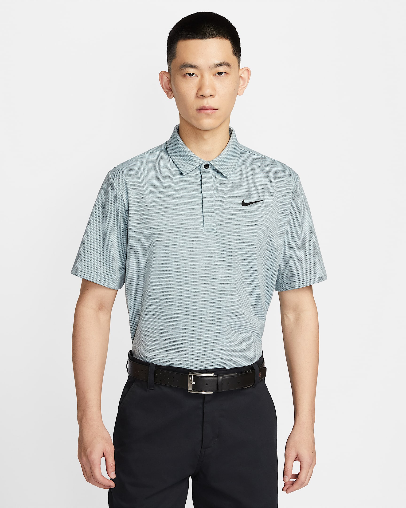 Nike Tour Dri-FIT 男子速干提花高尔夫翻领T恤 - 海洋深蓝/绿古色/黑