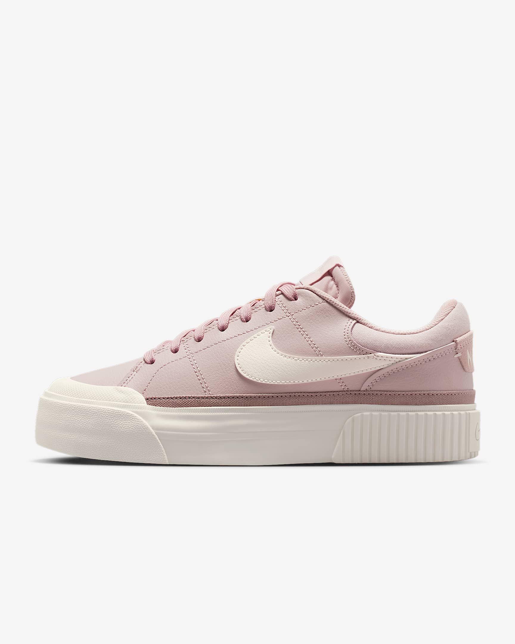 Nike Court Legacy Lift 女子厚底增高运动鞋 - 砂岩灰粉/麦芽黄/淡象牙白