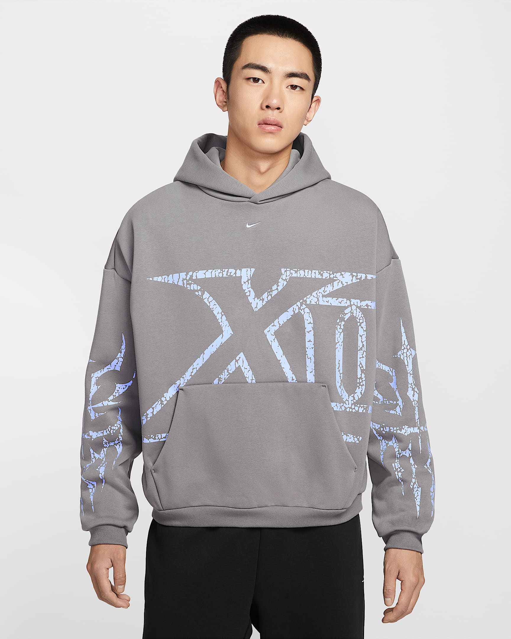 Ja Therma-FIT 莫兰特男子加绒套头篮球连帽衫 - 笔尖灰黑色/狂喜钴蓝