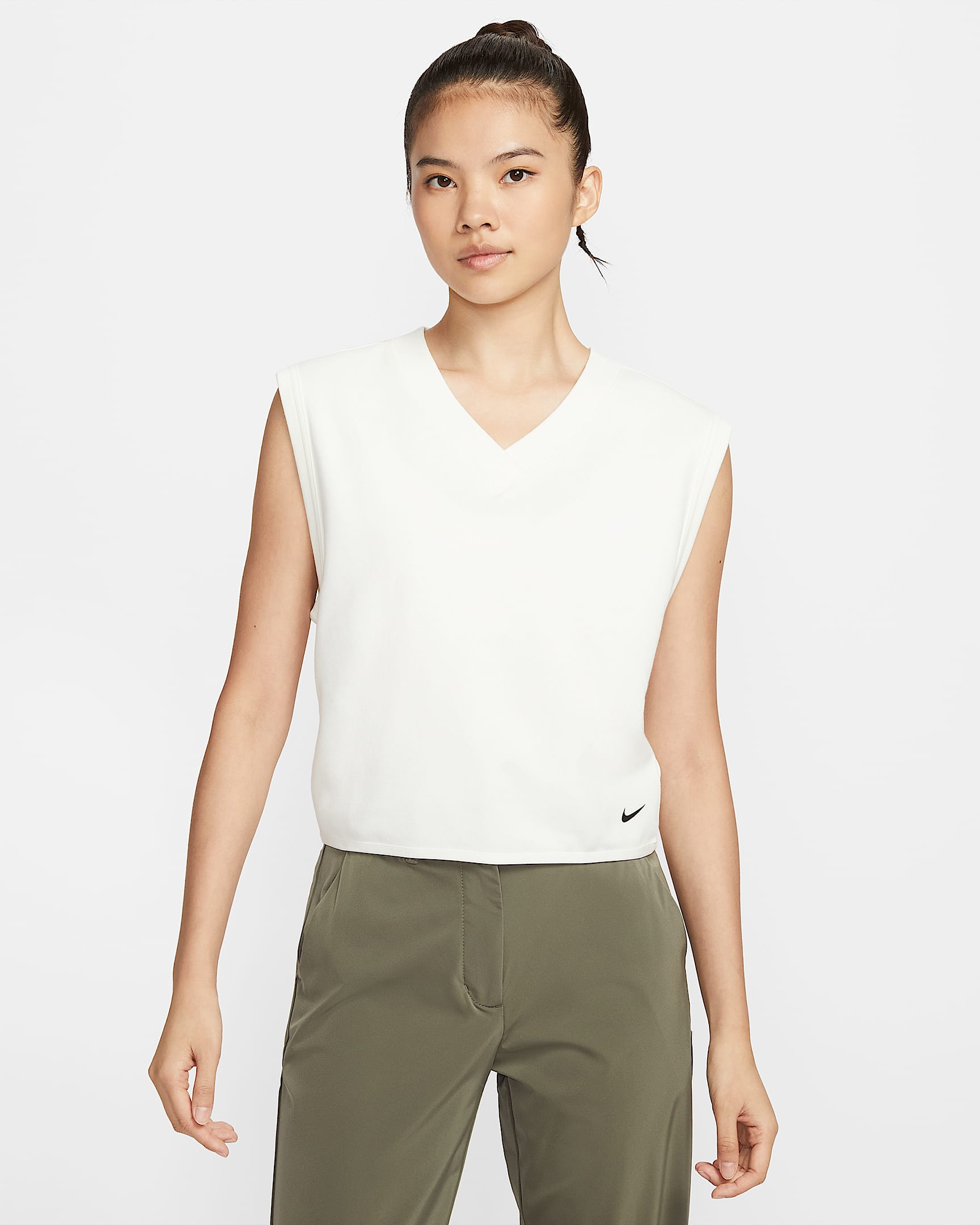 Nike 女子 V 领高尔夫无袖上衣 - 帆白/龙红/黑