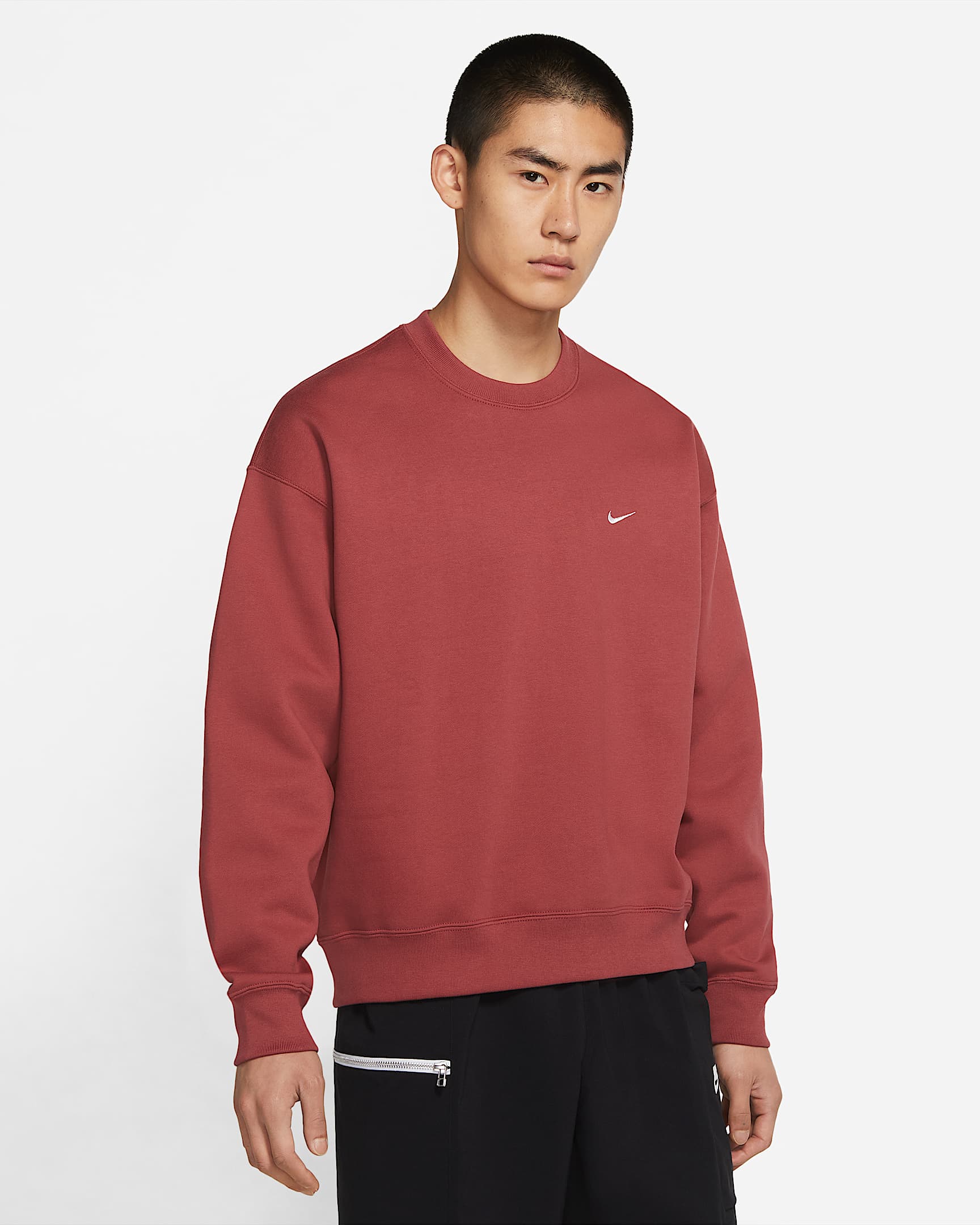 NikeLab 男子加绒圆领上衣 - 杉木红/白色