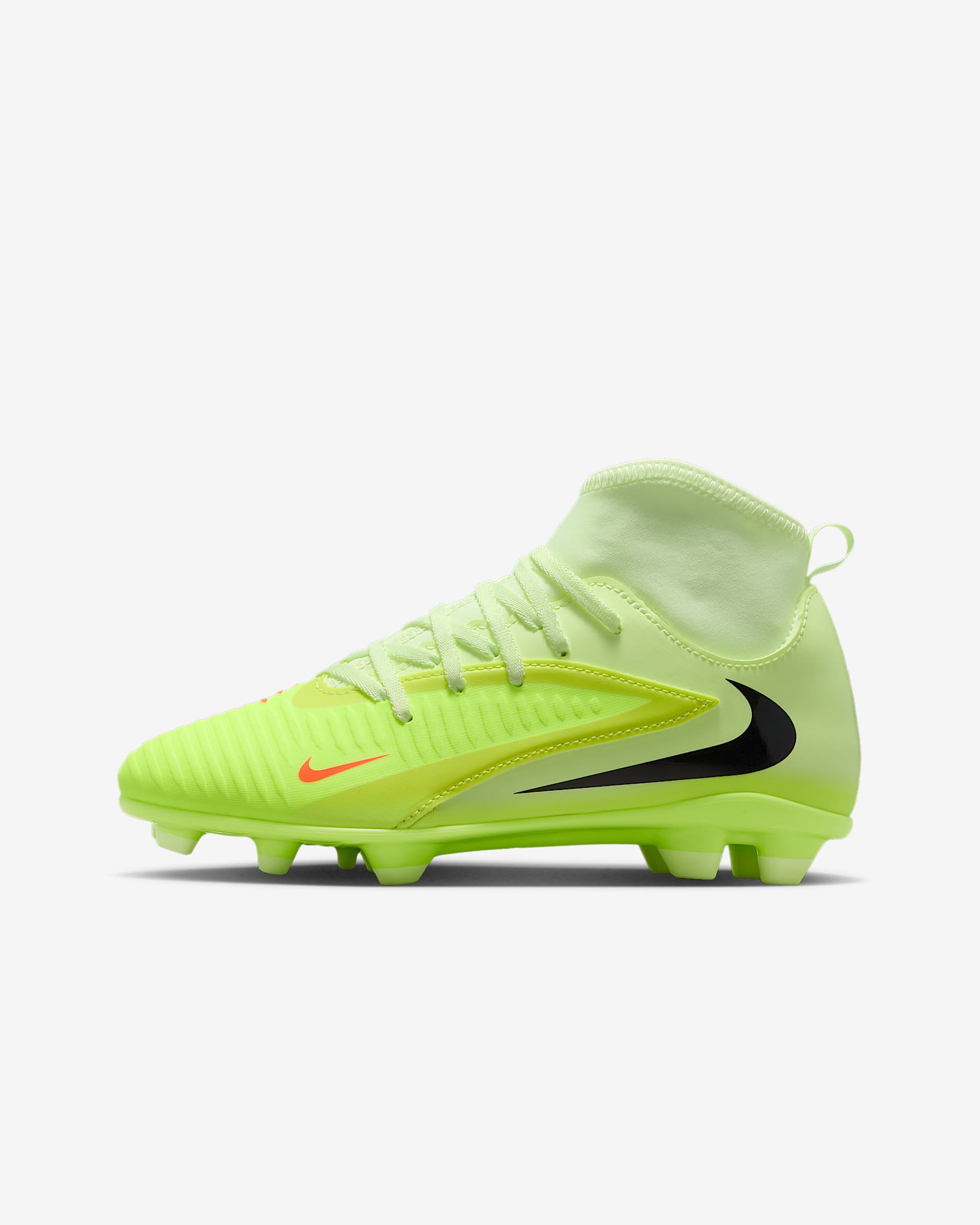Nike Jr. Phantom 6 High Club 耐克暗煞系列大童 MG 多种场地高帮足球鞋 - 橙红/活力绿黄/黑