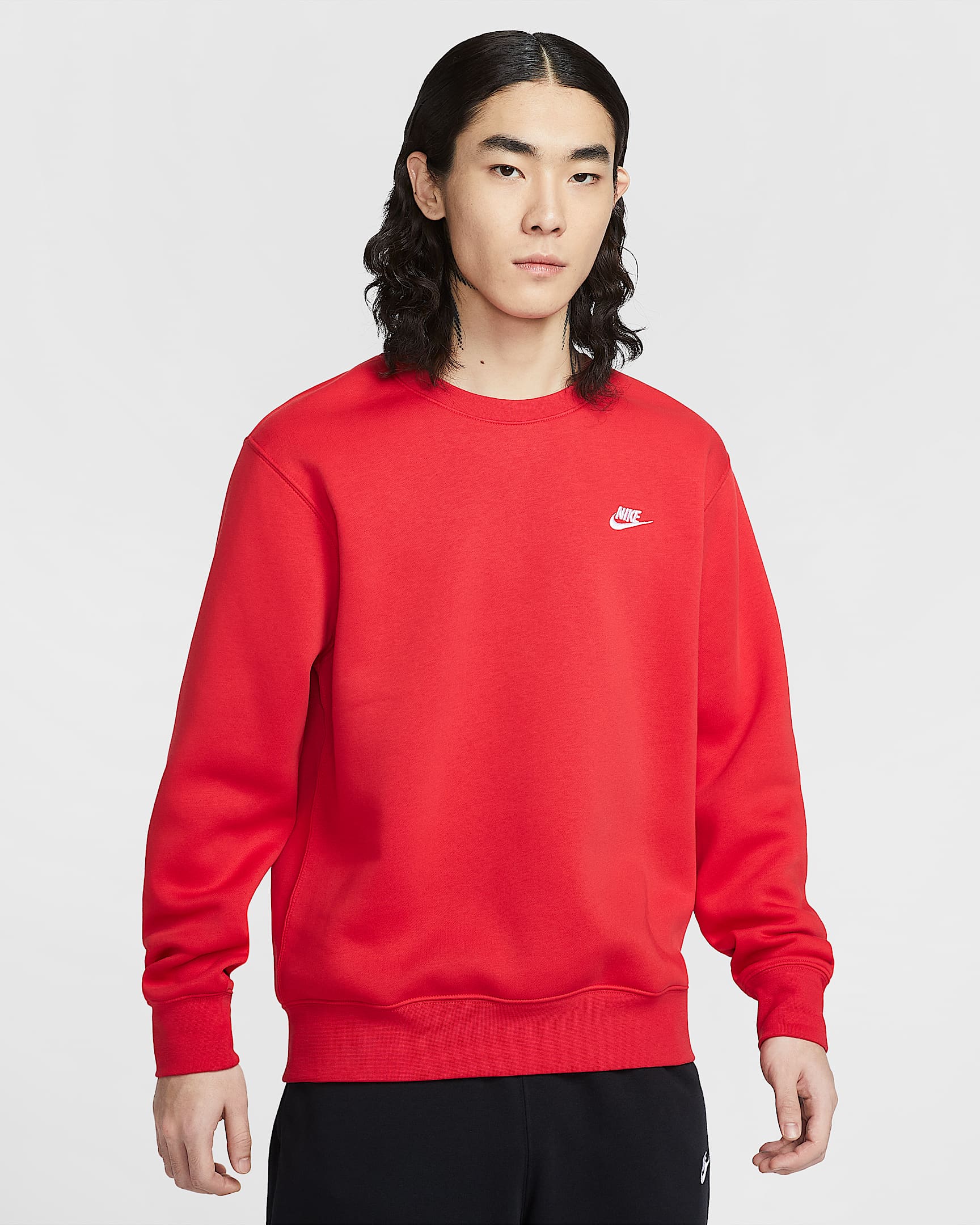 Nike Club 男子加绒圆领上衣 - 大学红/白色