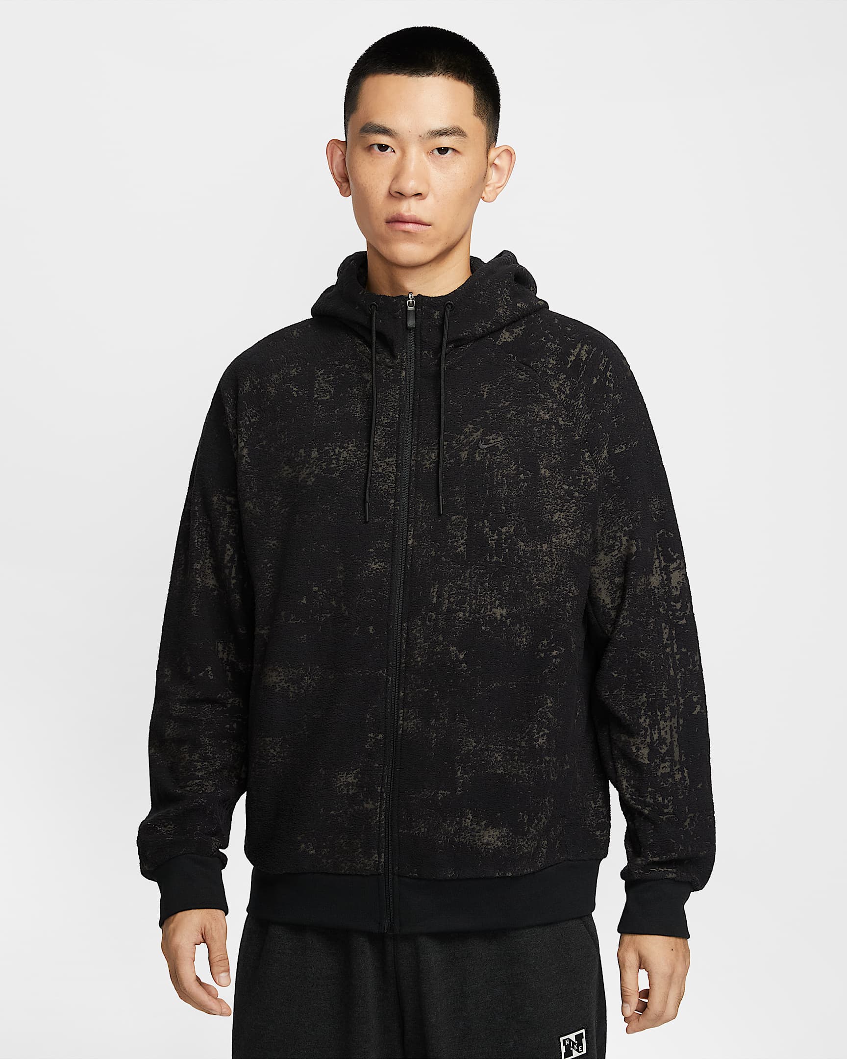 Nike Primary Therma-FIT 男子薄绒全长拉链开襟连帽衫 - 黑/黑