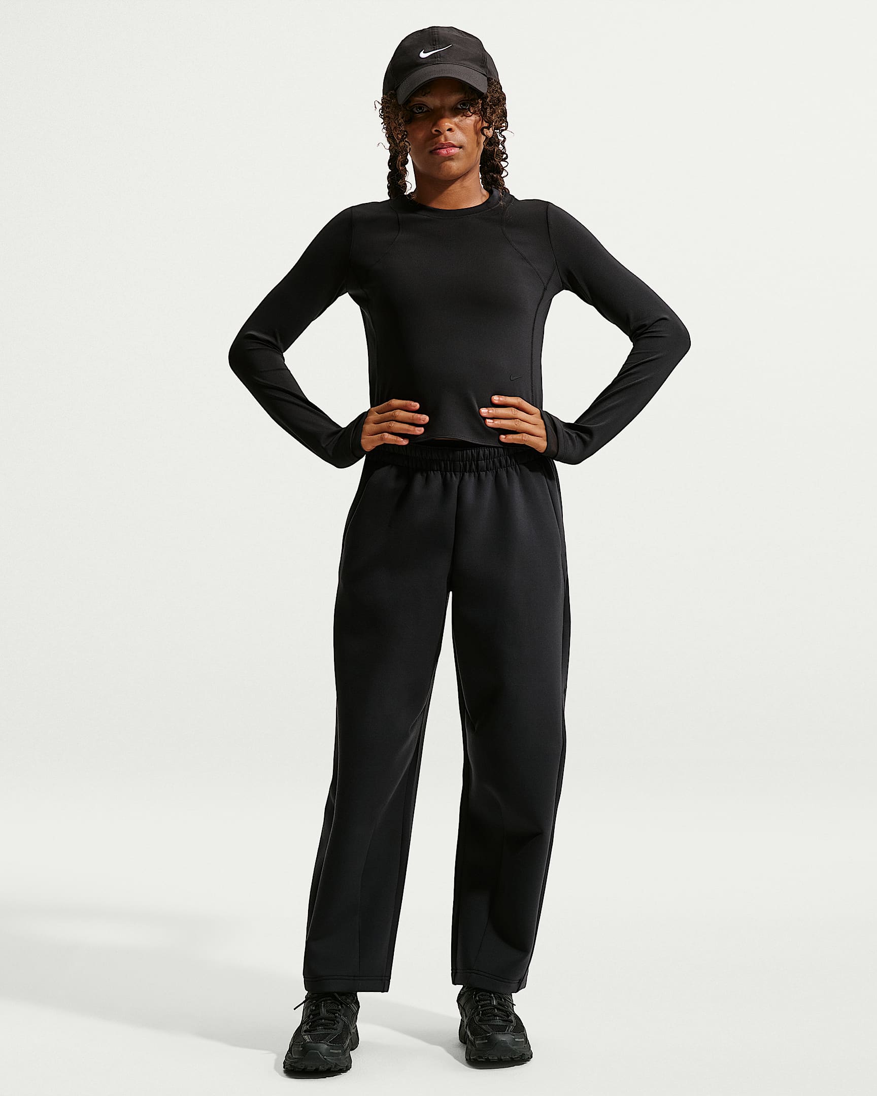 Nike MAVN Therma-FIT 耐克好动心系列大童（女孩）薄绒长裤 - 黑/黑/黑