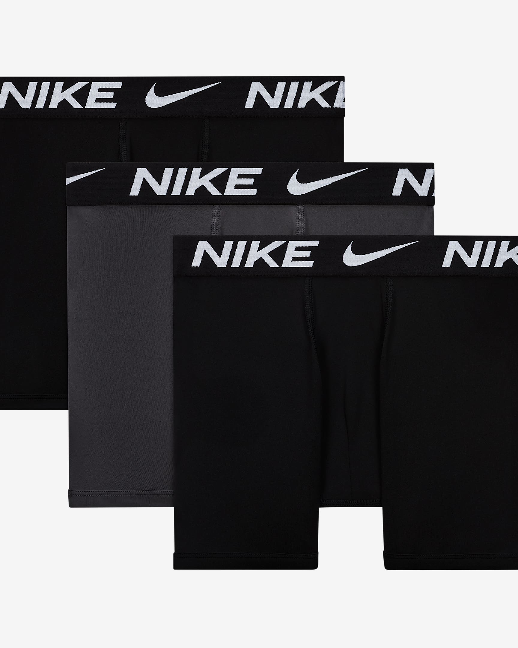 Nike Dri-FIT Essentials 大童(男孩)透气速干平角内裤(3 条) - 黑/暗灰