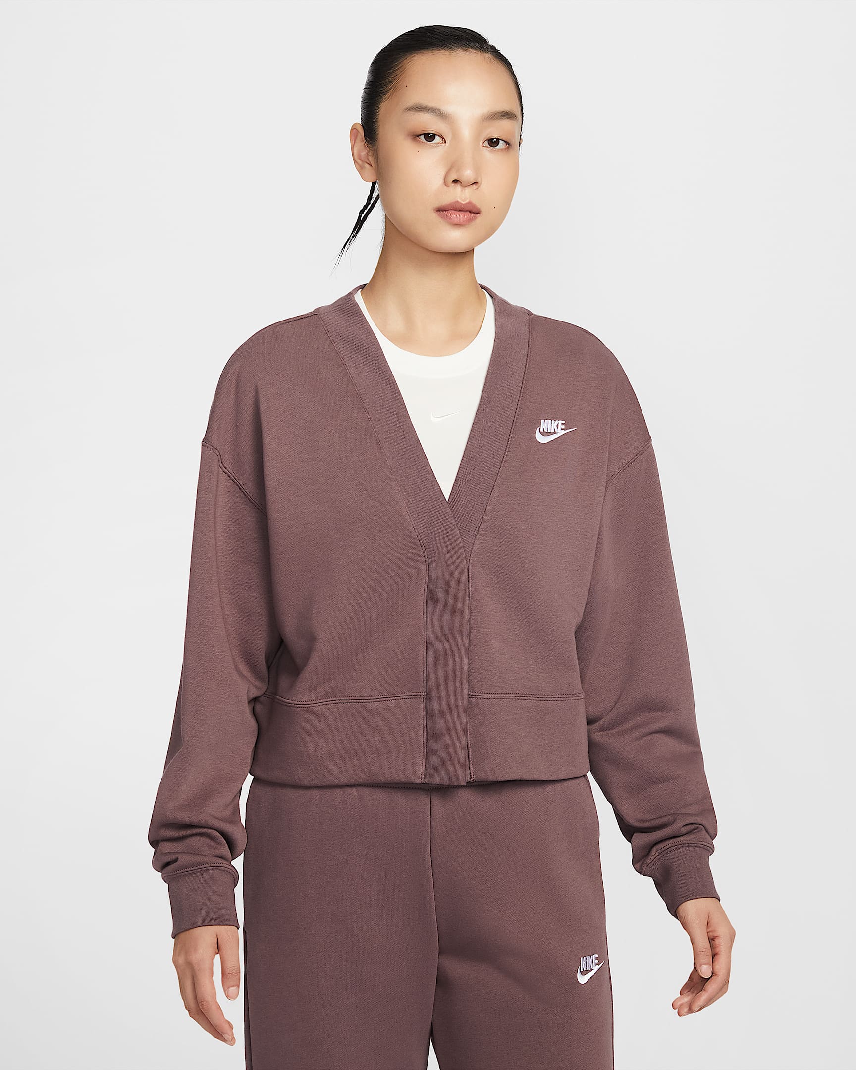 Nike Sportswear Club Fleece 女子宽松薄绒开衫 - 图腾黑紫/白色