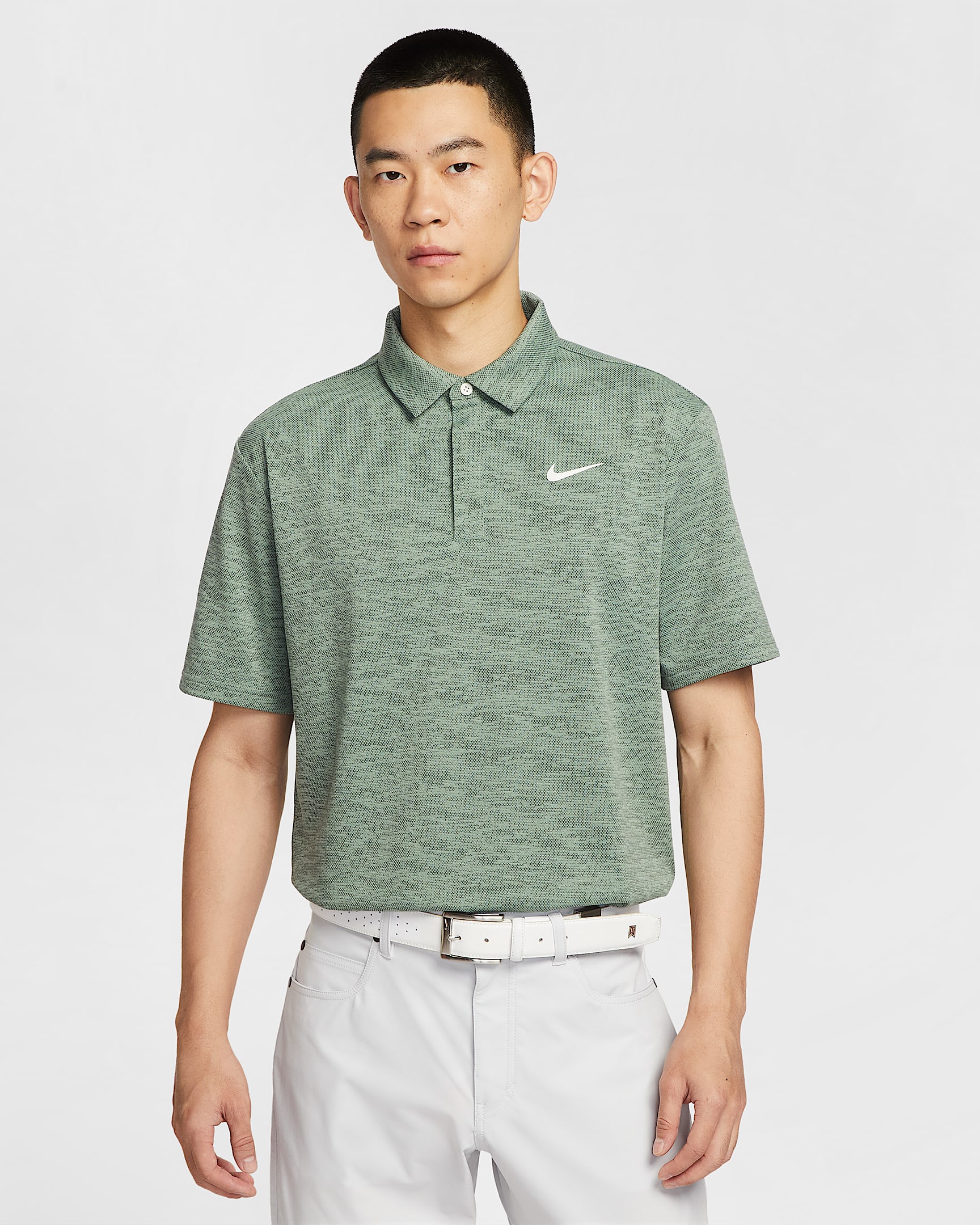 Nike Tour Dri-FIT 男子速干提花高尔夫翻领T恤 - 土绿/夜森林绿/淡象牙白