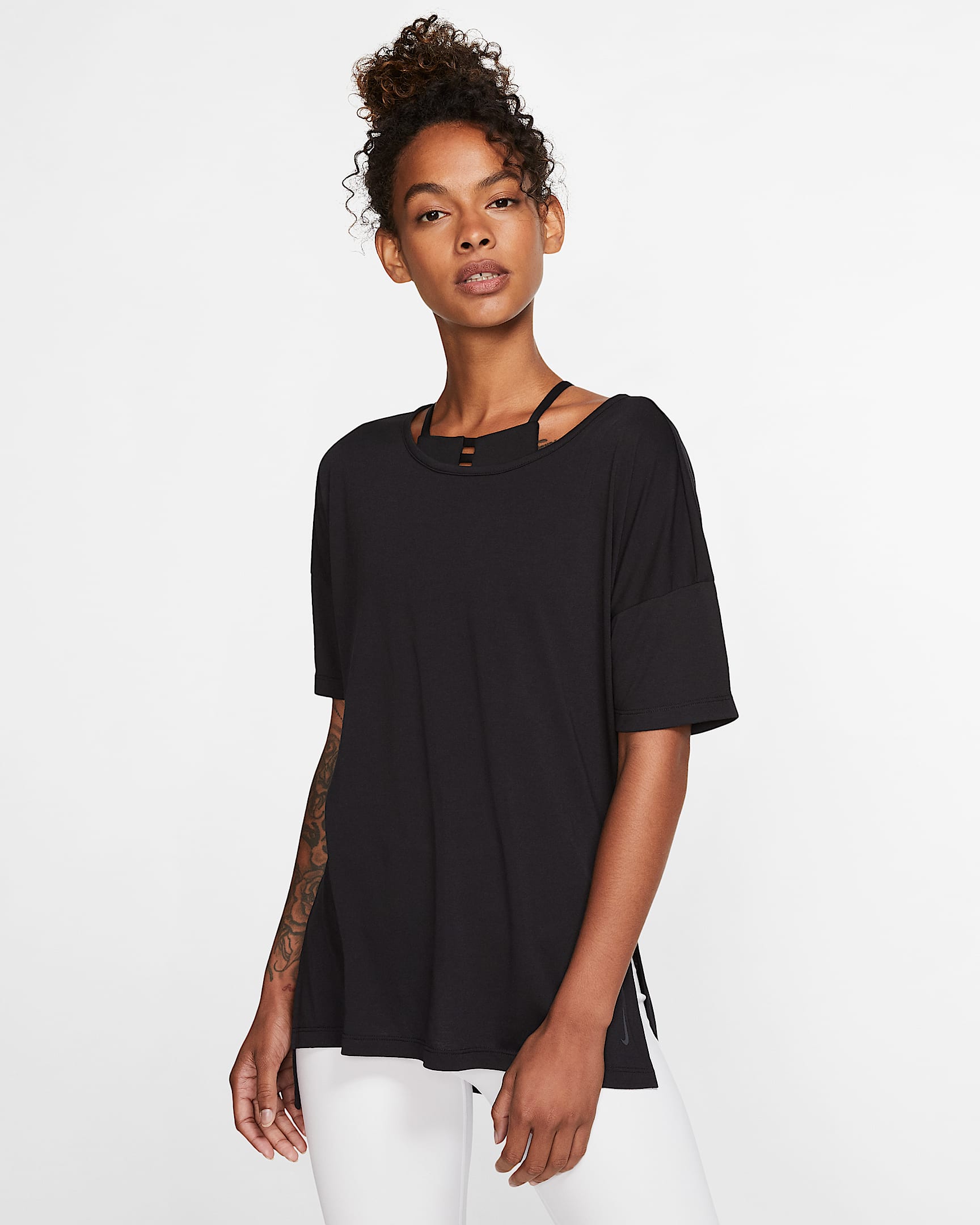 Nike Yoga 女子短袖上衣 - 黑/暗烟灰