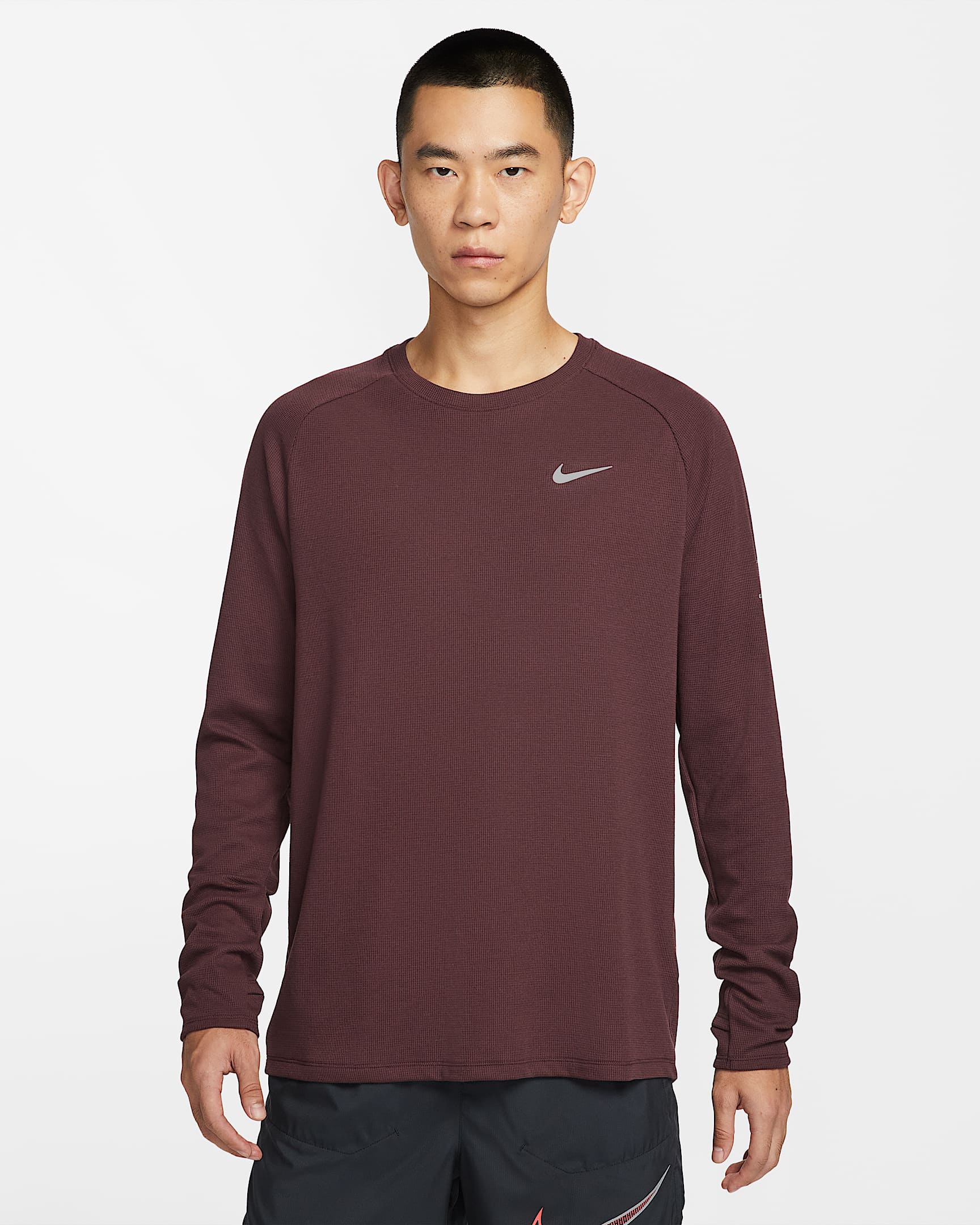 Nike Stride Dri-FIT 男子速干华夫格跑步圆领上衣 - 鲜亮勃艮第酒红
