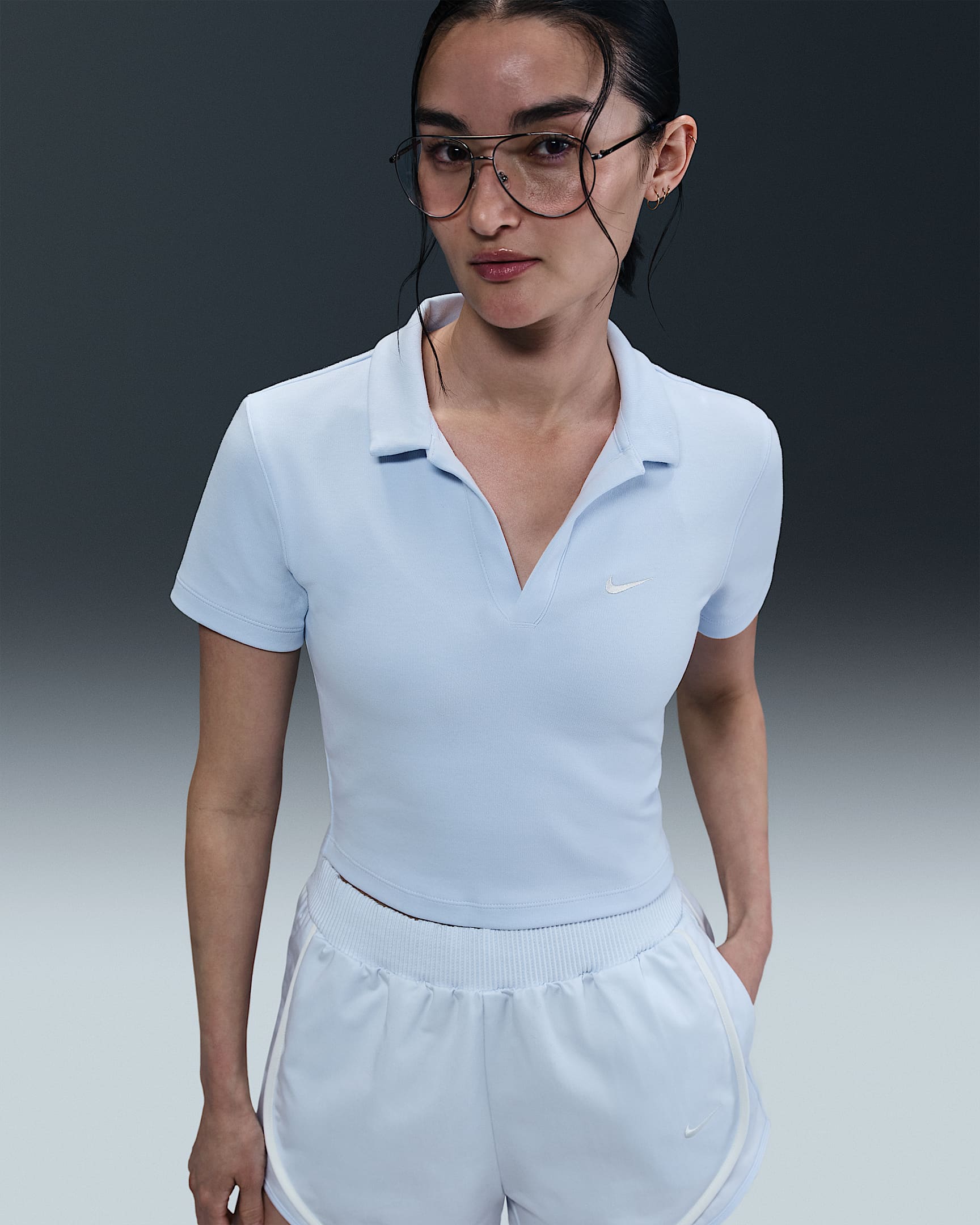 Nike Sportswear Essential 女子短袖翻领上衣 polos短T - 紫蓝/帆白
