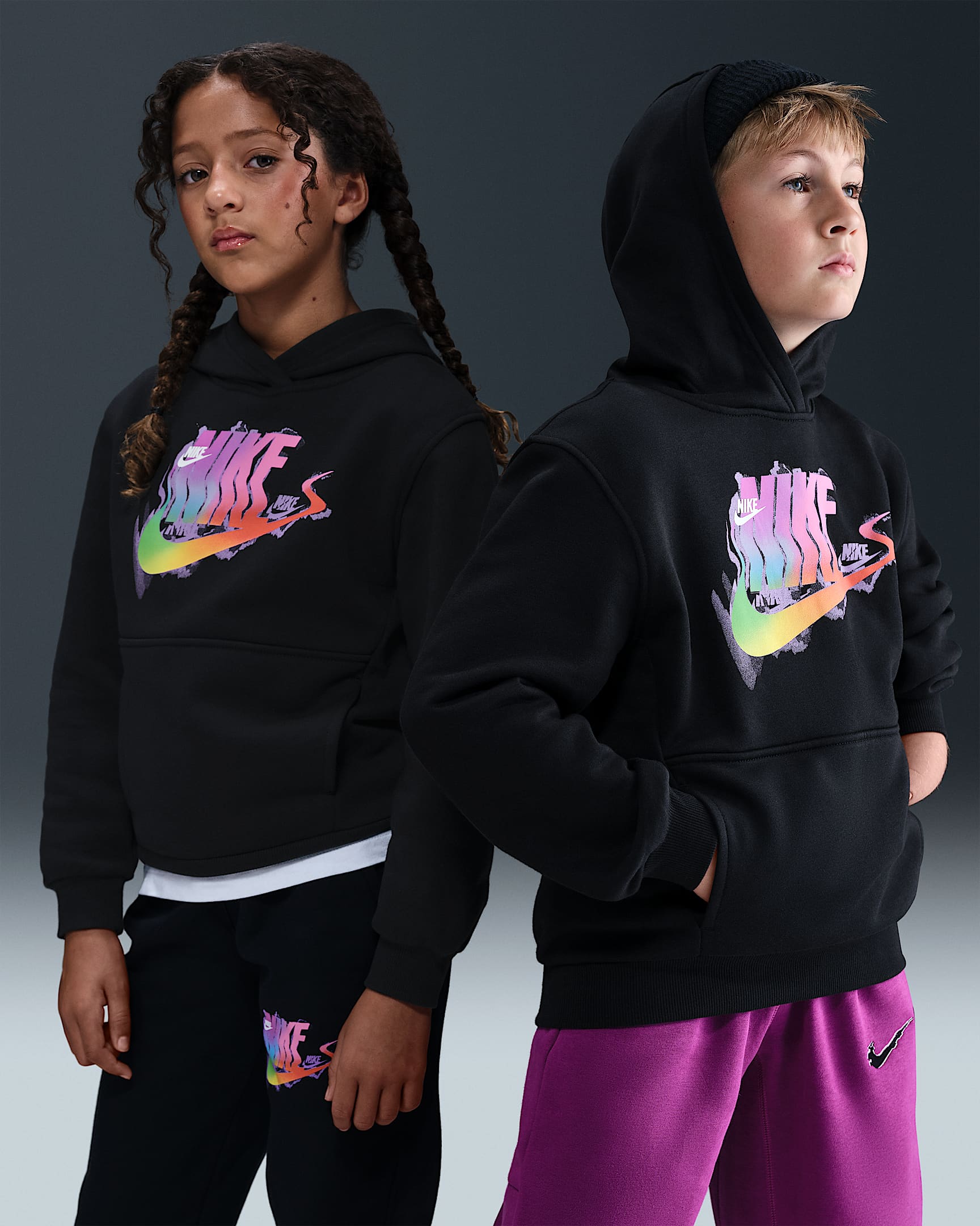 Nike Sportswear Club Fleece 大童加绒连帽衫 - 黑/白色