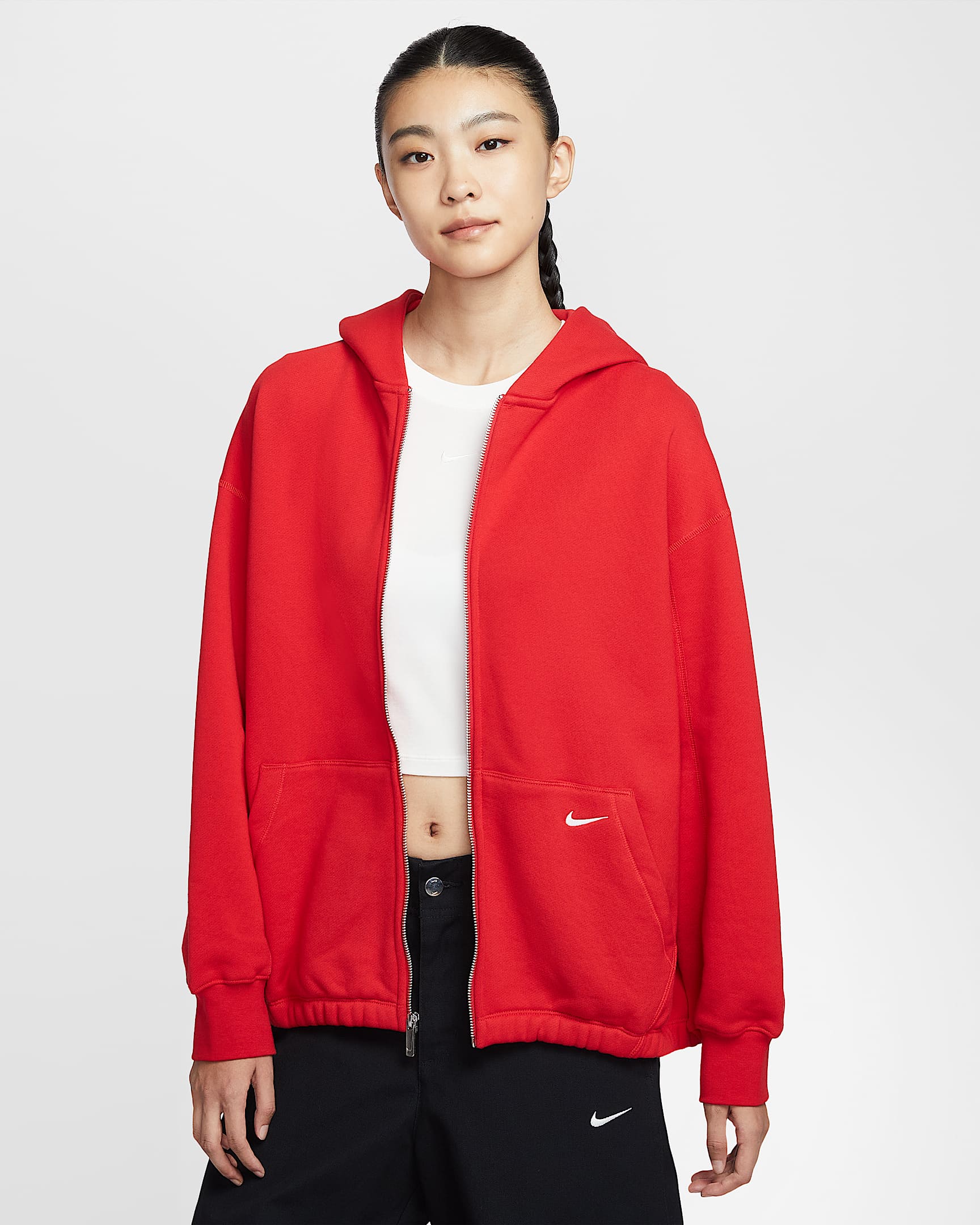 Nike Sportswear 女子针织全长拉链开襟连帽衫 - 大学红/帆白