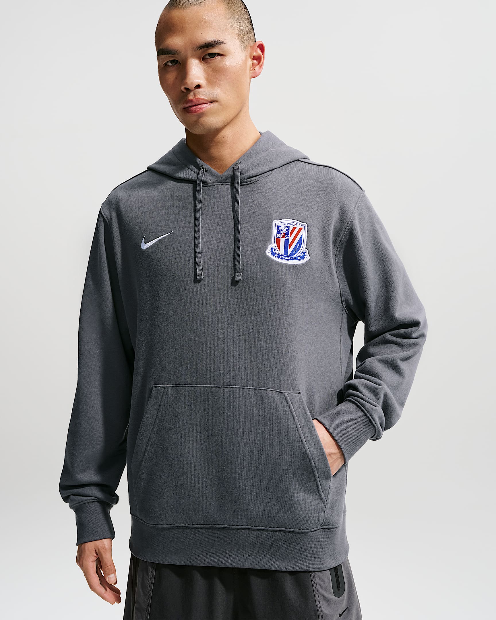 上海申花足球俱乐部 Nike Club 男子套头连帽衫 - 暗灰/白色