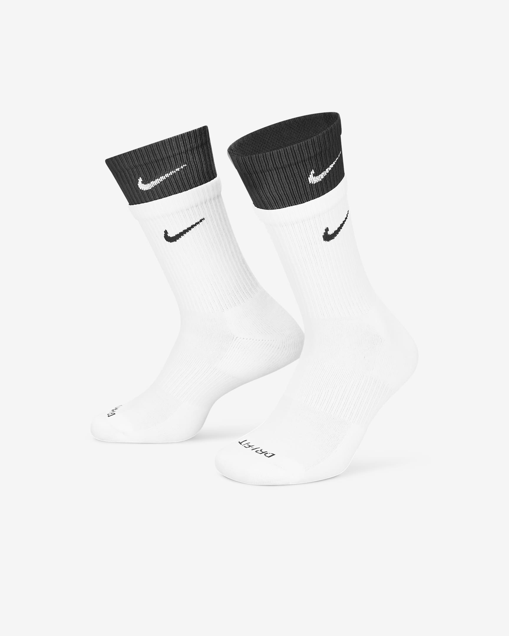 Nike Everyday Plus 舒适速干中筒训练袜（1 双） - 白色/白色/黑