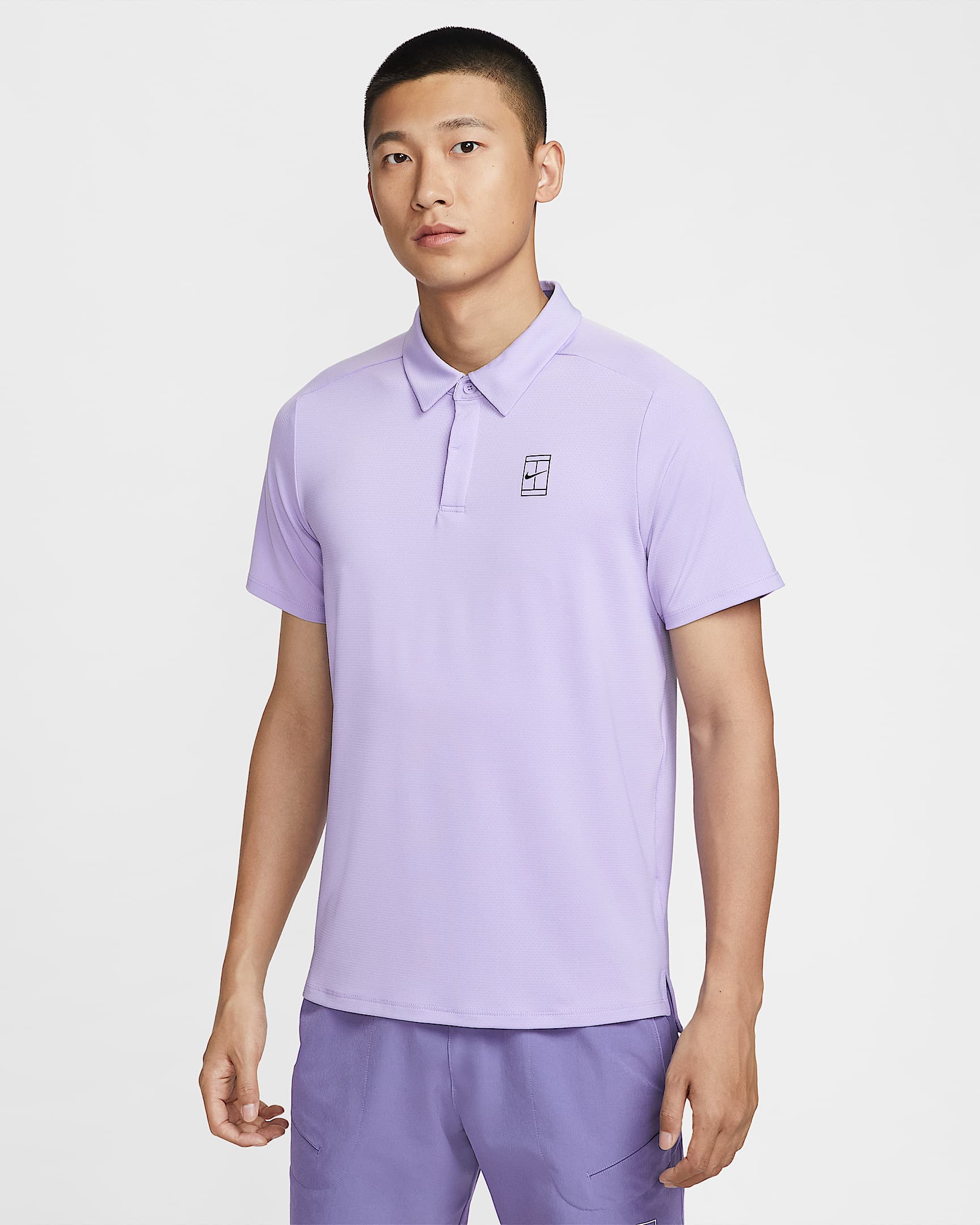 NikeCourt Advantage Dri-FIT 男子速干网球翻领T恤 - 绣球花紫/暗紫