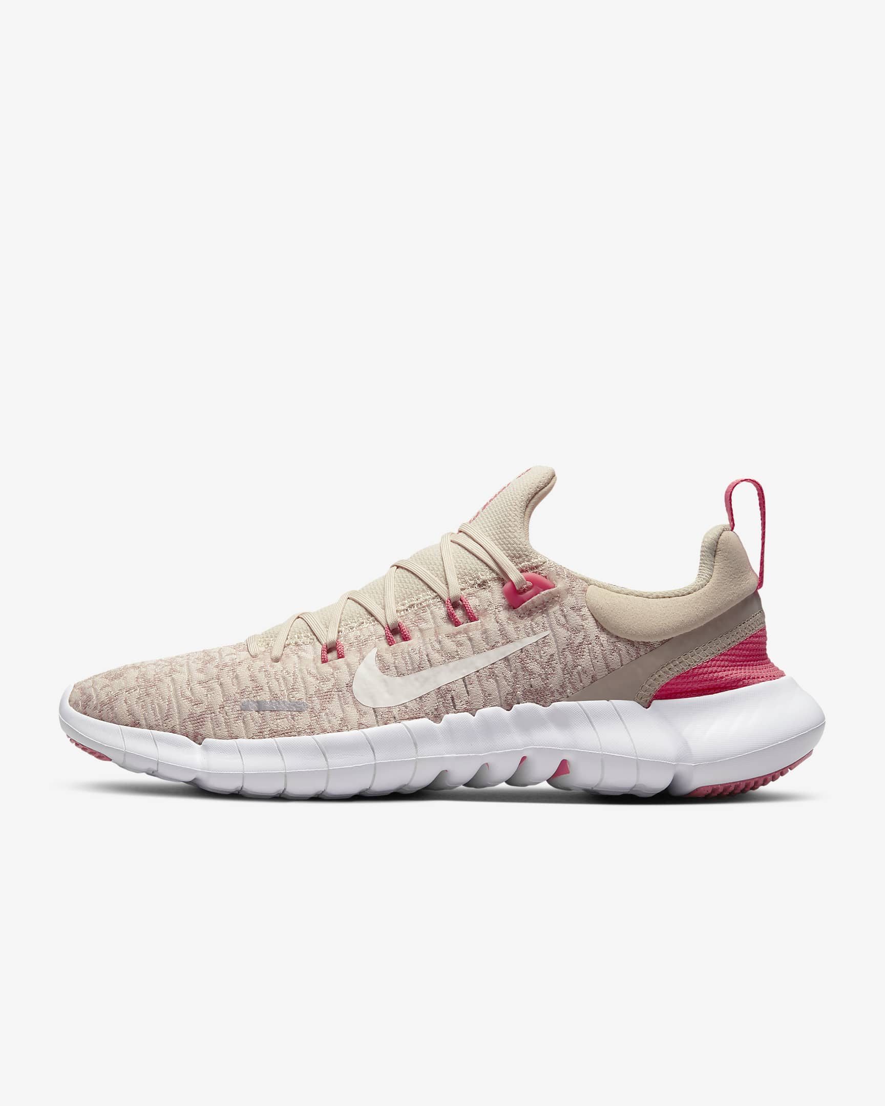 Nike Free Run 5.0 女子公路跑步鞋 - 沙堆白/珊瑚红/天体金/帆白