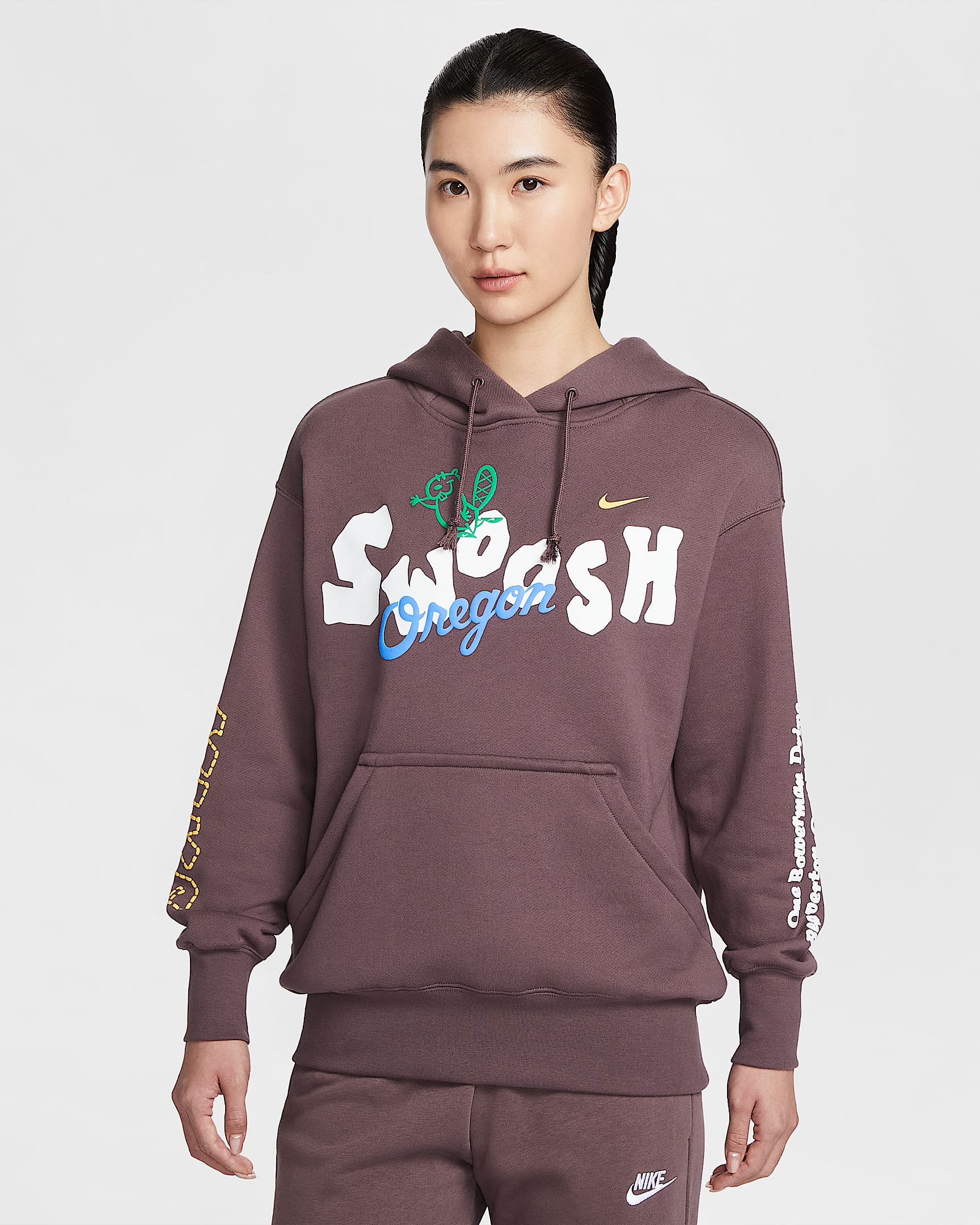 Nike Sportswear 女子 Oversize 风套头连帽衫 - 图腾黑紫