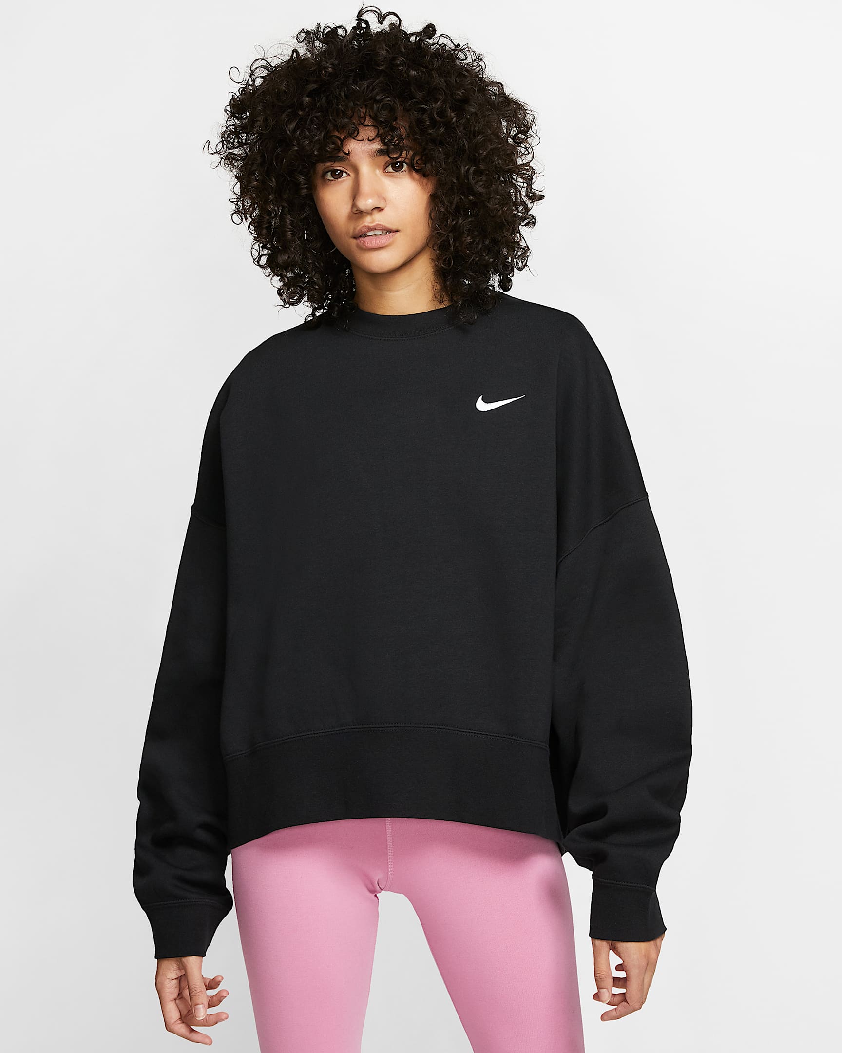 Nike Sportswear Essential 女子加绒圆领上衣 - 黑/白色