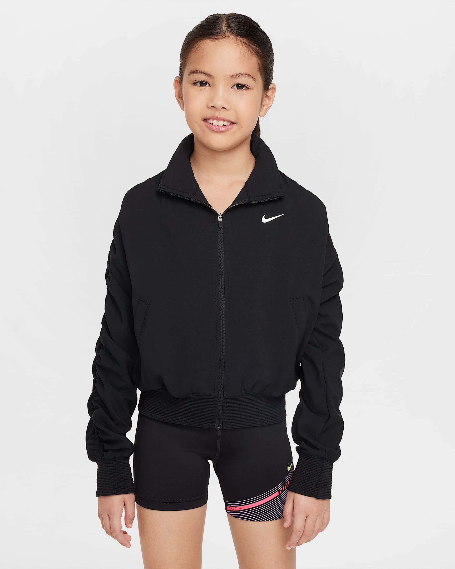 Nike Dri-FIT 大童(女孩)轻便型速干夹克 - 黑/白色