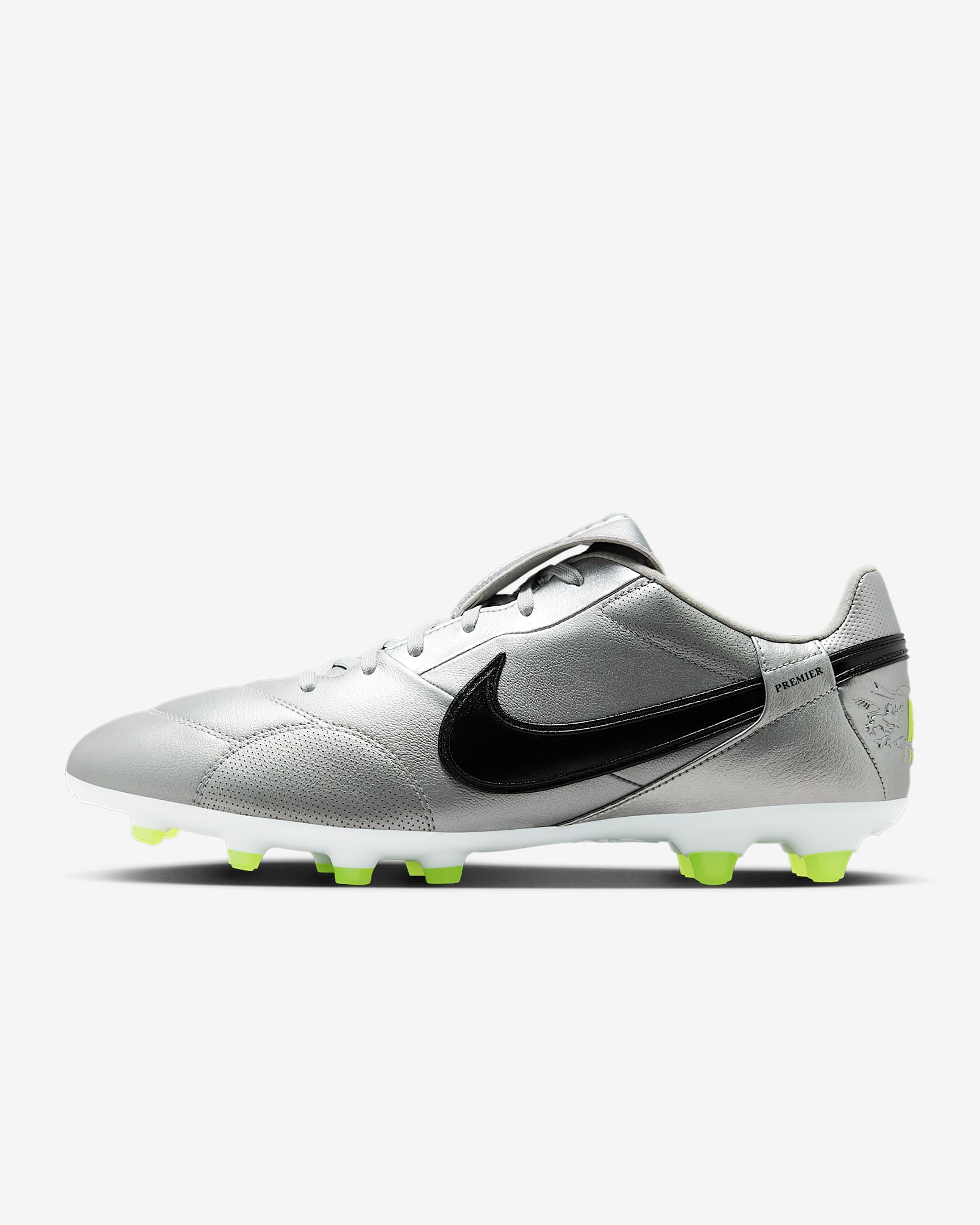Nike Premier 3 天然硬质草地低帮足球鞋 - 金属银/荧光黄/黑