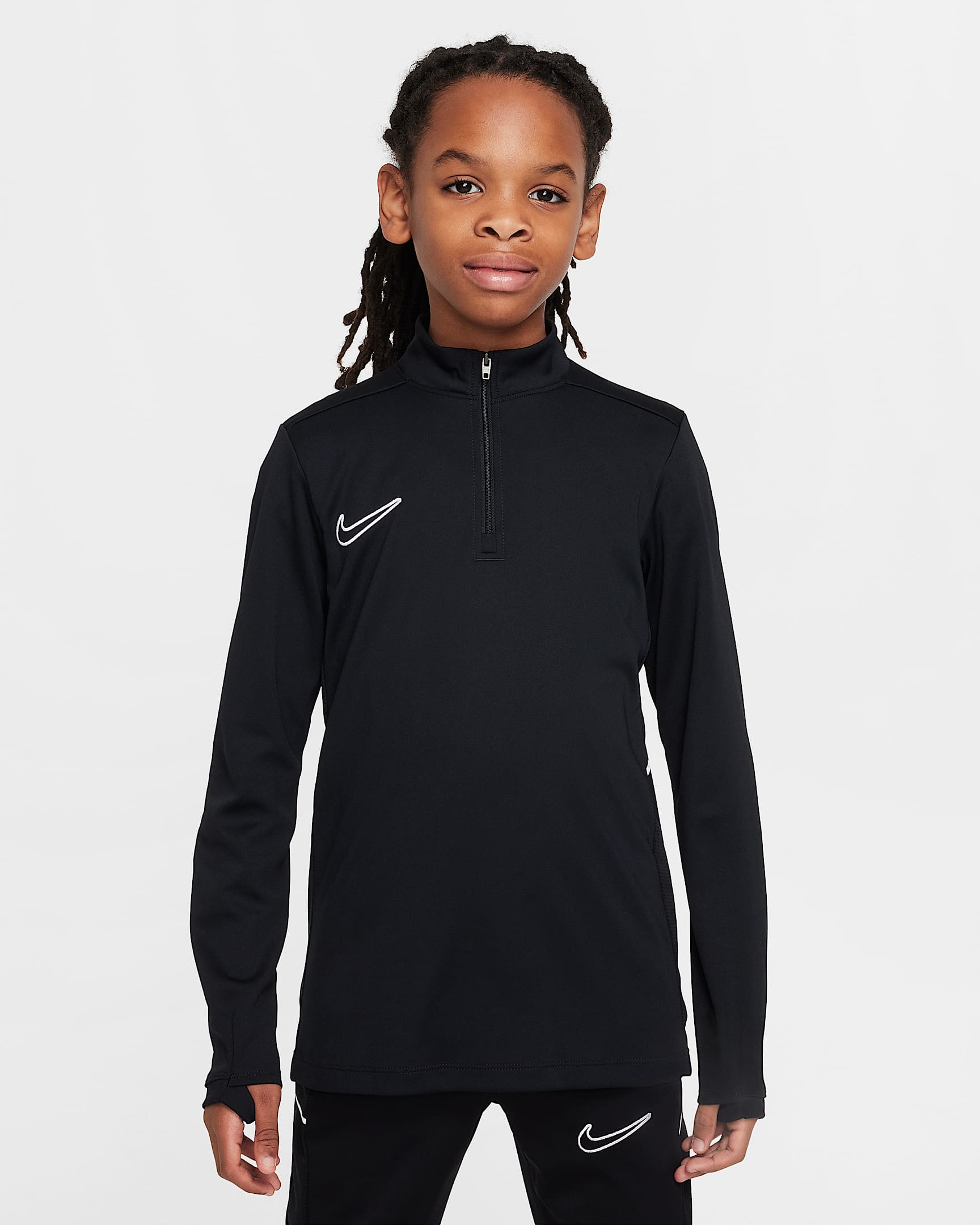 Nike Academy Dri-FIT 大童速干长袖 1/4 拉链开襟足球训练上衣 - 黑/黑/白色