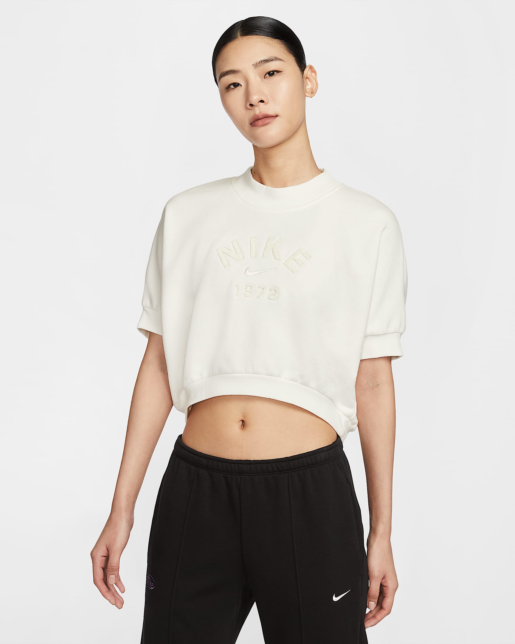 Nike Sportswear Collection 女子圆领短袖短款法式毛圈上衣 - 帆白/帆白