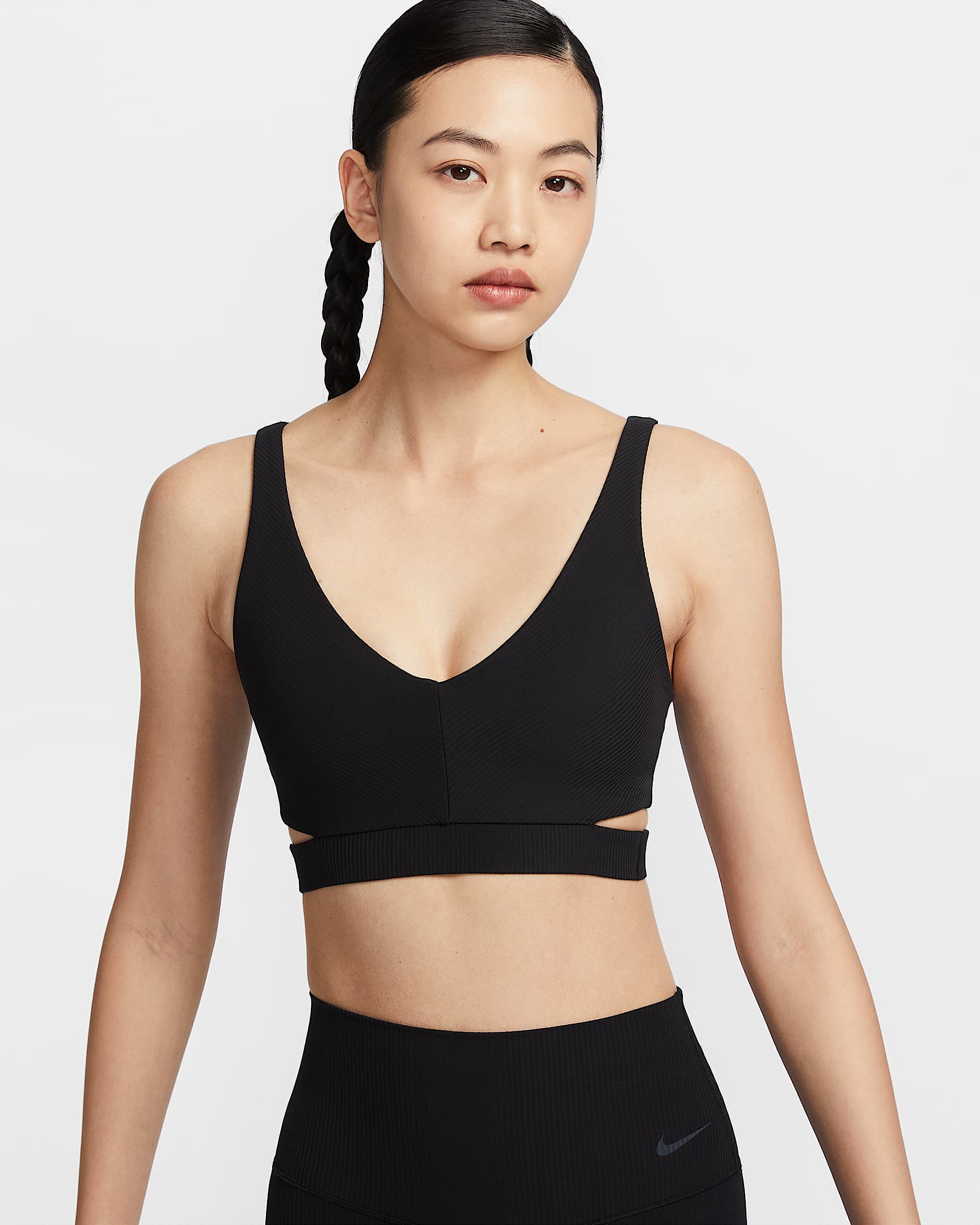 Nike Zenvy Rib 女子低强度支撑速干衬垫运动内衣 - 黑