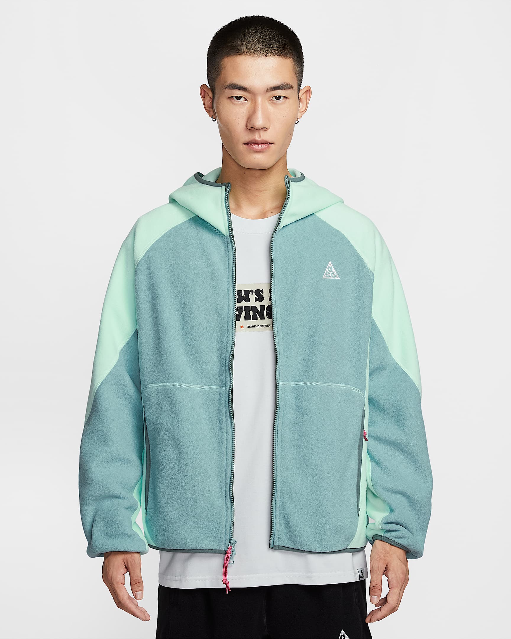 Nike ACG "Wolf Tree" 男子摇粒绒全长拉链开襟连帽衫 - 泡沫薄荷绿/加农绿/土绿/山峰白