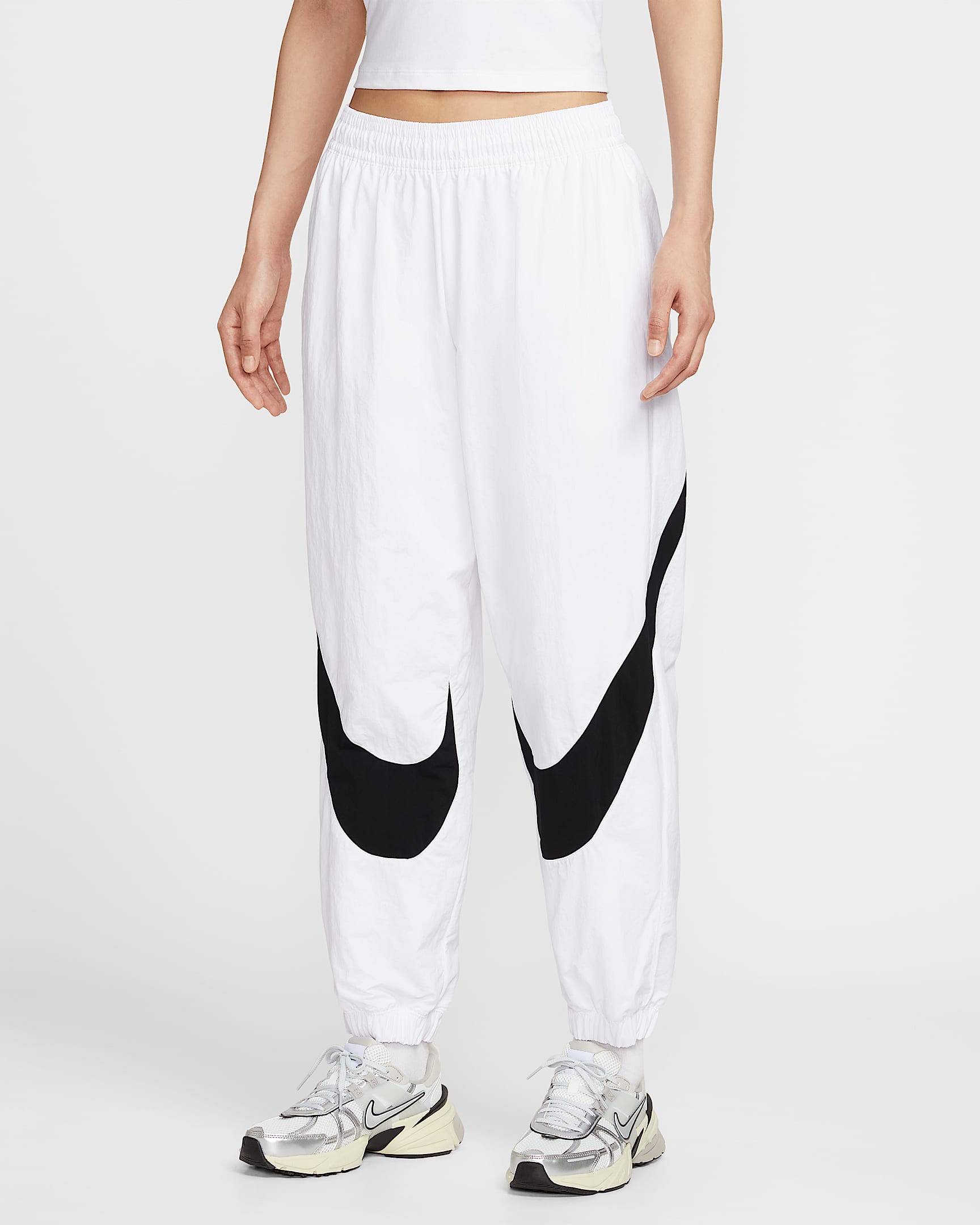 Nike Sportswear 女子中腰长裤 - 白色/黑
