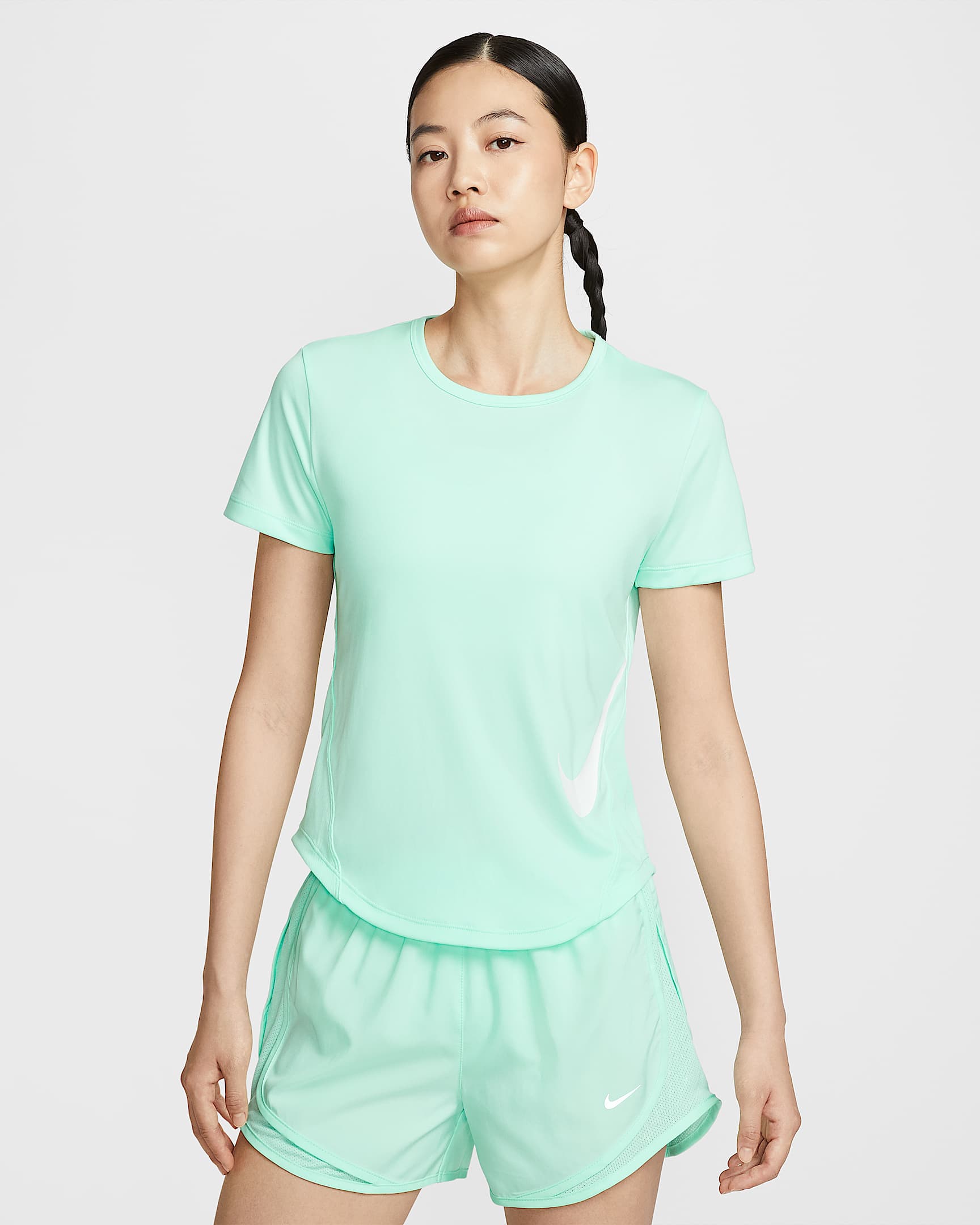 Nike Tempo Swoosh Run Dri-FIT 女子速干短袖跑步上衣 - 泡沫薄荷绿/白色