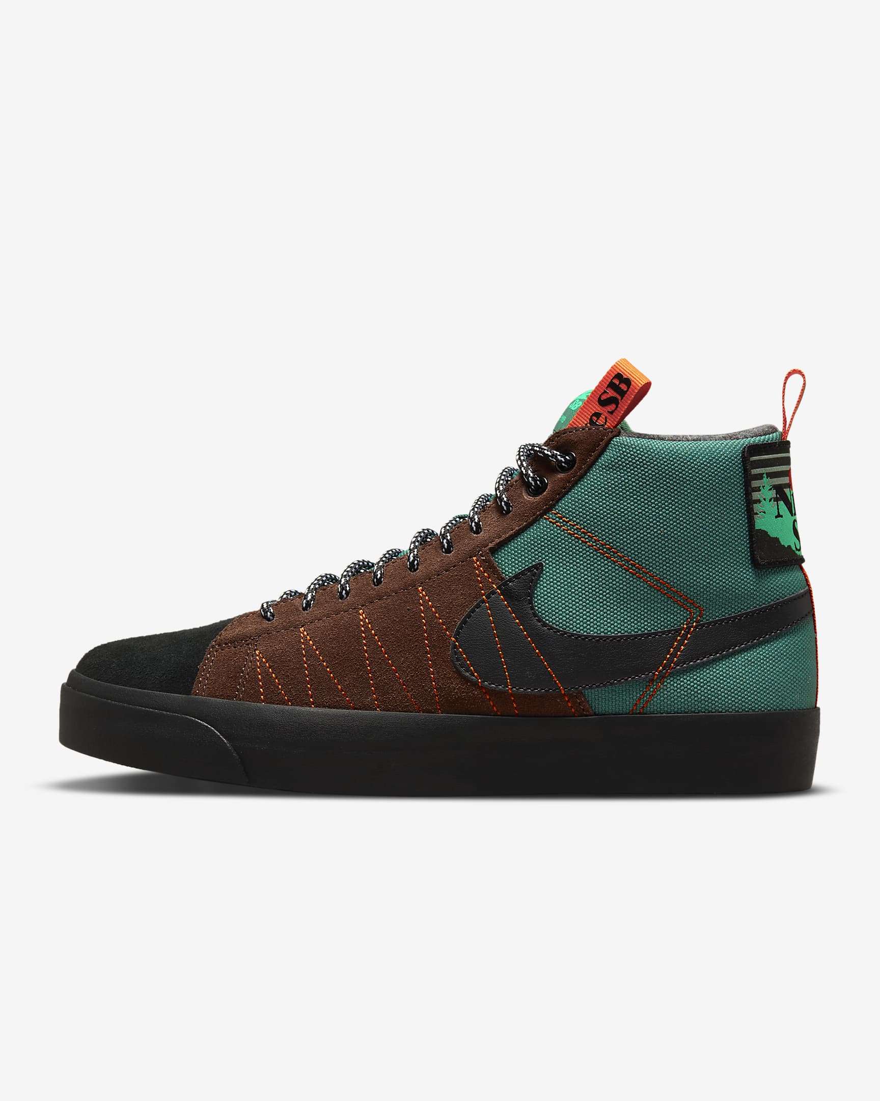 Nike SB Zoom Blazer Mid PRM 男/女滑板鞋 - 贵族绿/白色/安全橙/黑