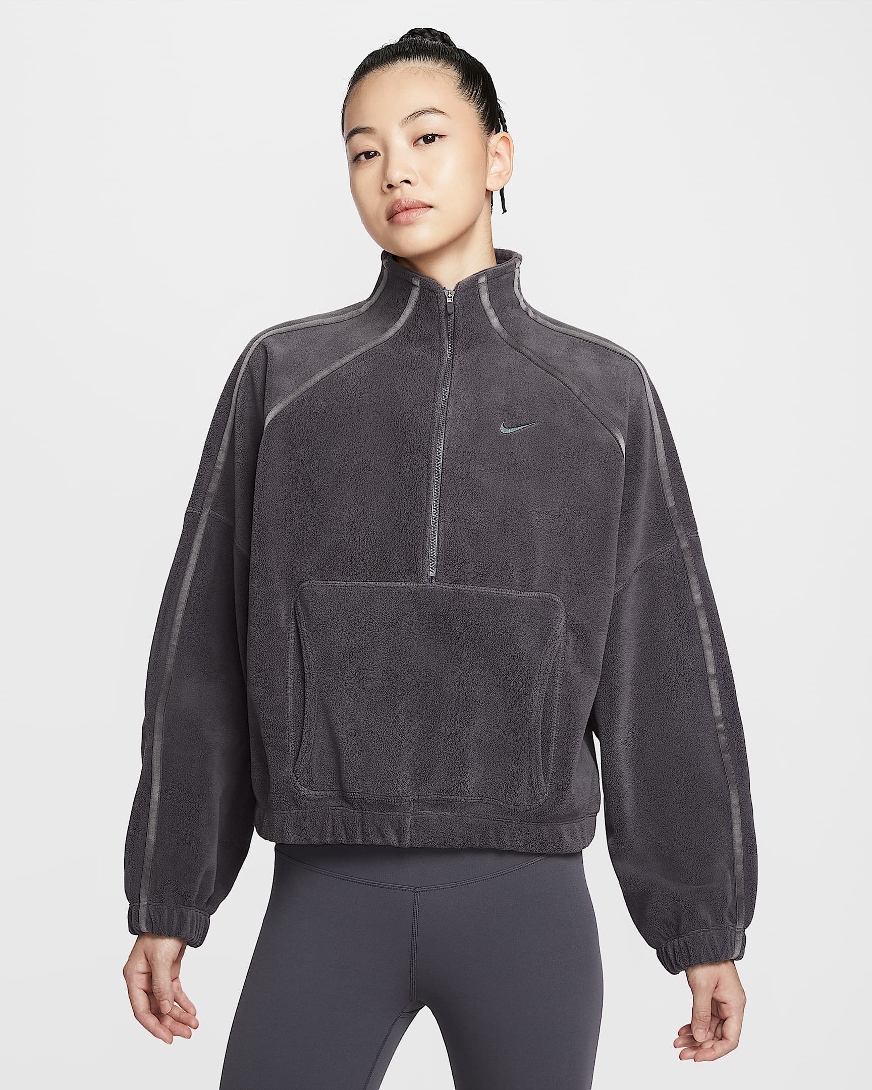 Nike One Therma-FIT 女子摇粒绒半长拉链开襟上衣 - 闪电灰/暗灰色