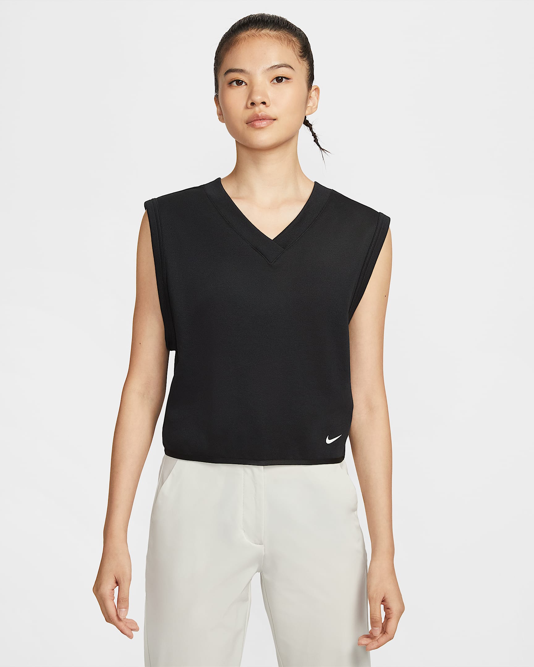 Nike 女子 V 领高尔夫无袖上衣 - 黑/帆白/帆白