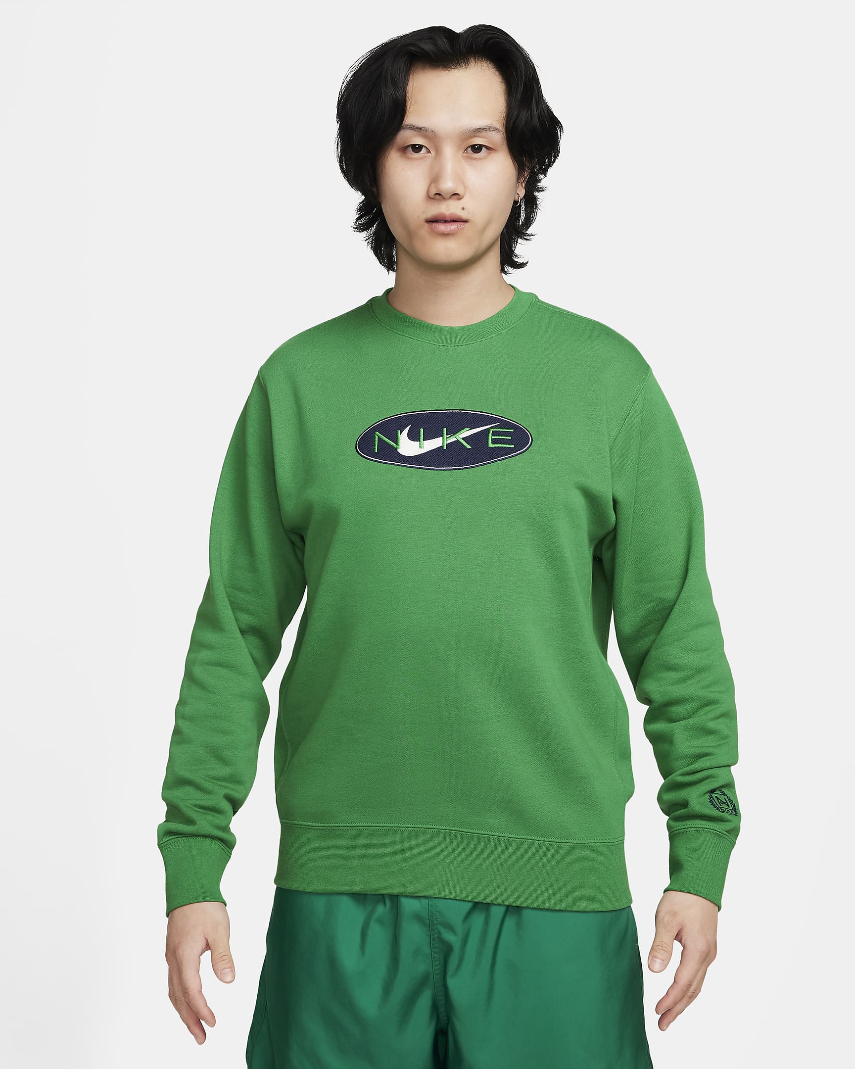 Nike Sportswear 男子复古法式毛圈圆领运动衫 Swoosh 卫衣 - 佛得角芦荟绿/深藏青/佛得角芦荟绿
