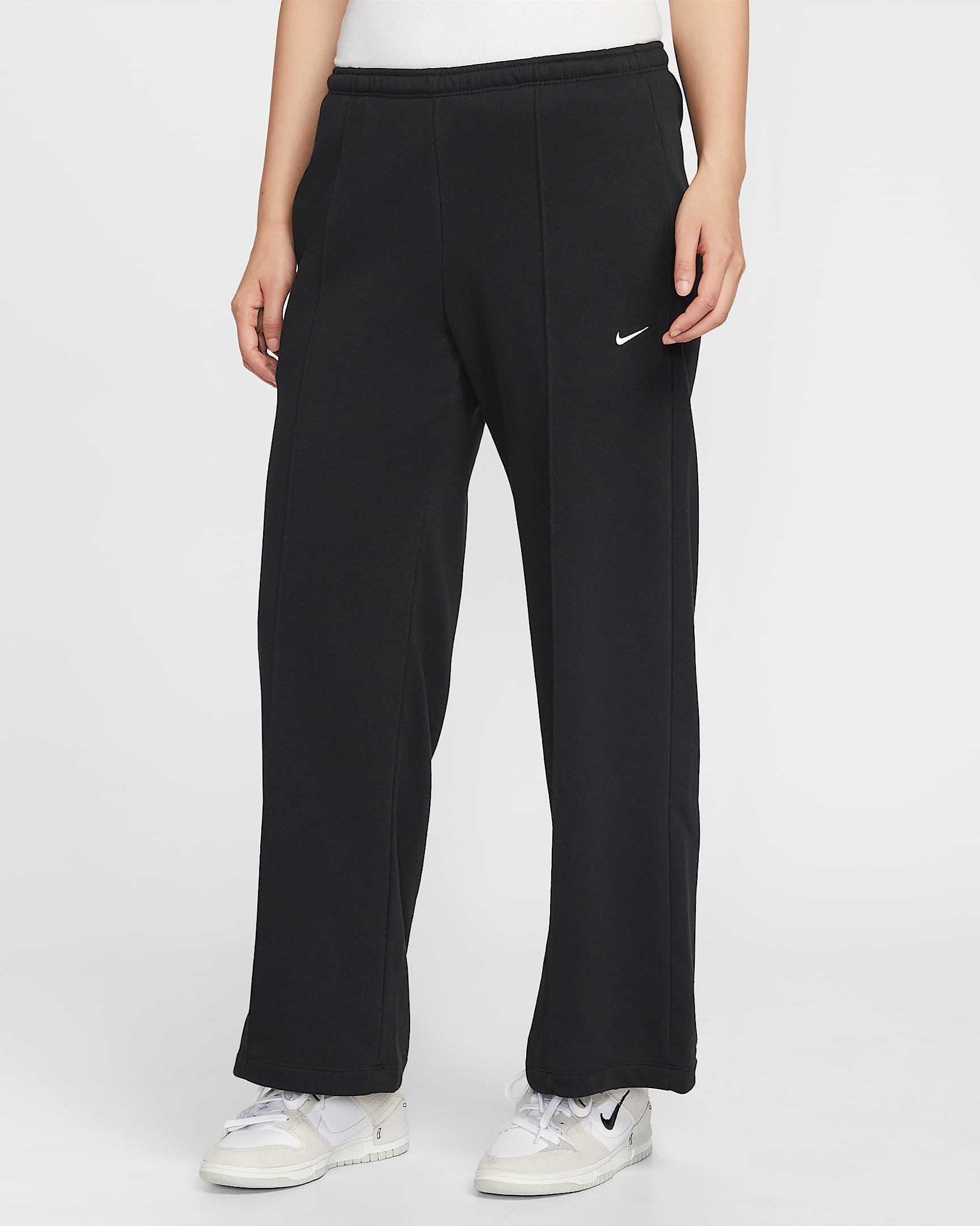 Nike Sportswear Chill Terry 女子中腰法式毛圈直筒长裤 - 黑/黑/帆白