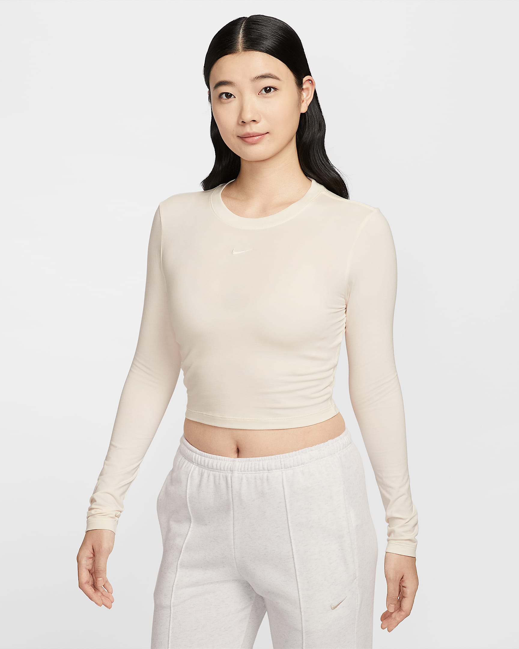 Nike Sportswear Chill Knit 街舞系列女子修身长袖短款上衣 - 淡象牙白