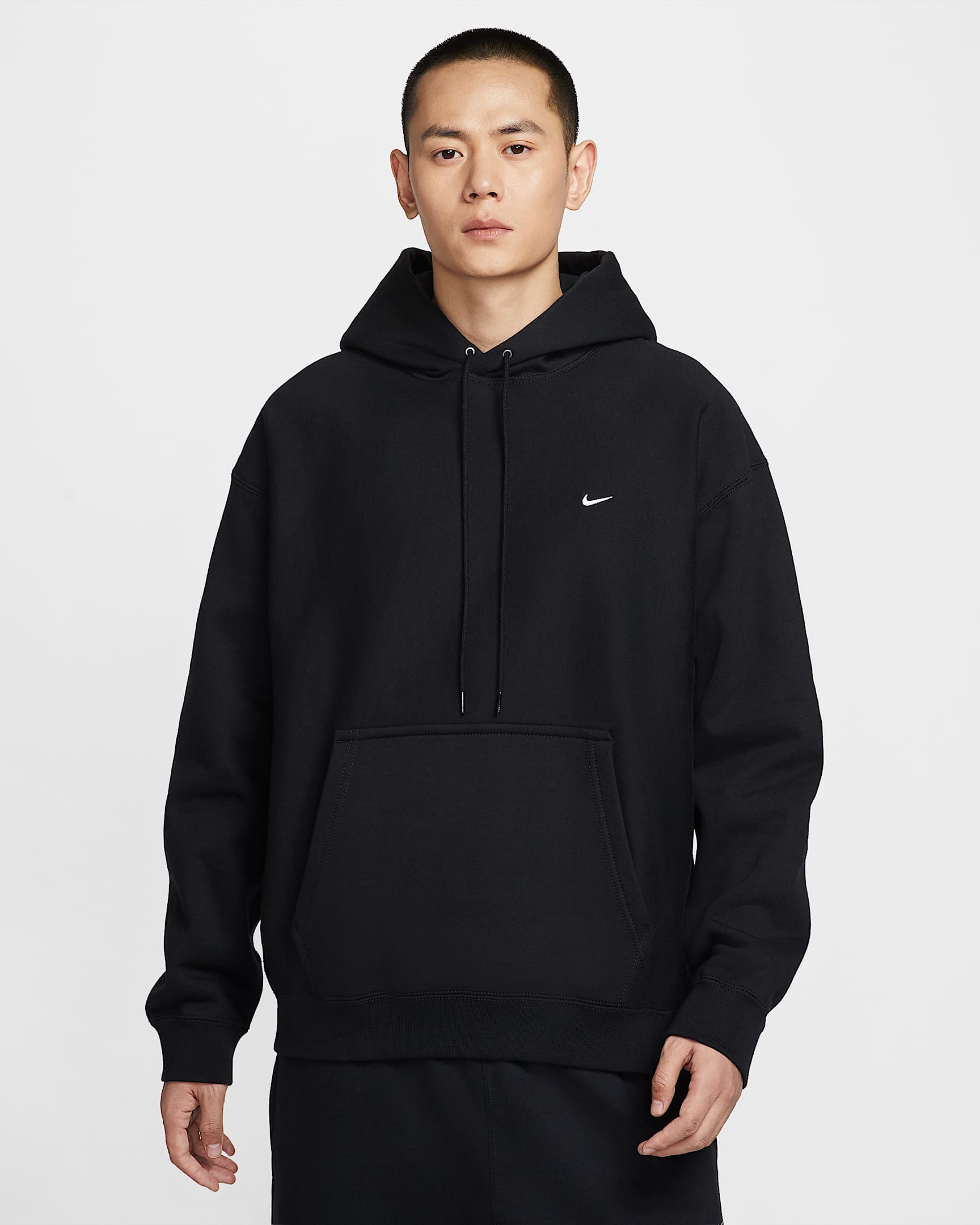 Nike Solo Swoosh 男子加绒套头连帽衫 - 黑/黑/白色