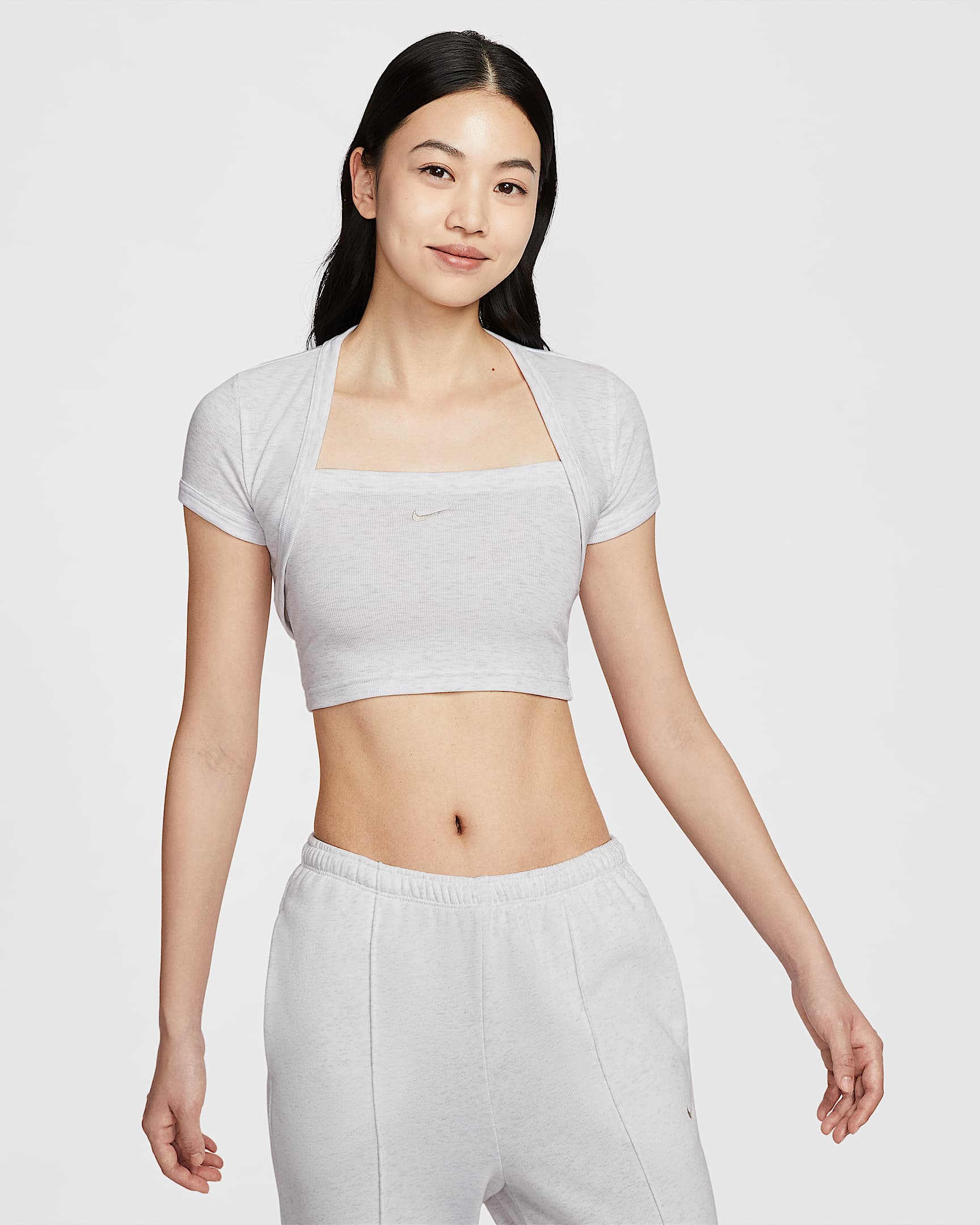 Nike Sportswear Chill Knit 女子紧身短款细罗纹三合一两件套上衣 - 调色桦树色/浅土褐