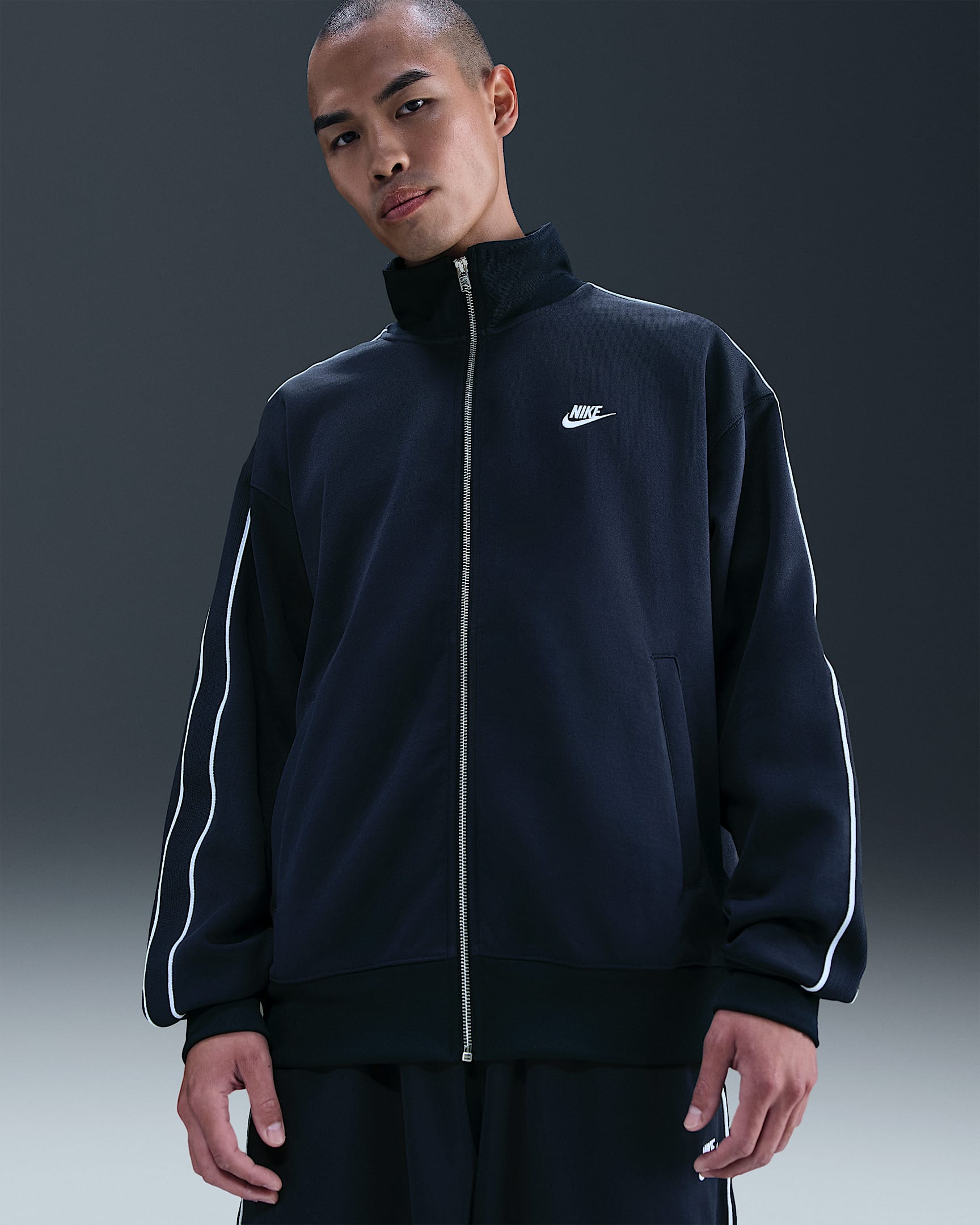 Nike Sportswear Club 男子 Oversize 风针织运动夹克 - 黑曜石色/白色/白色