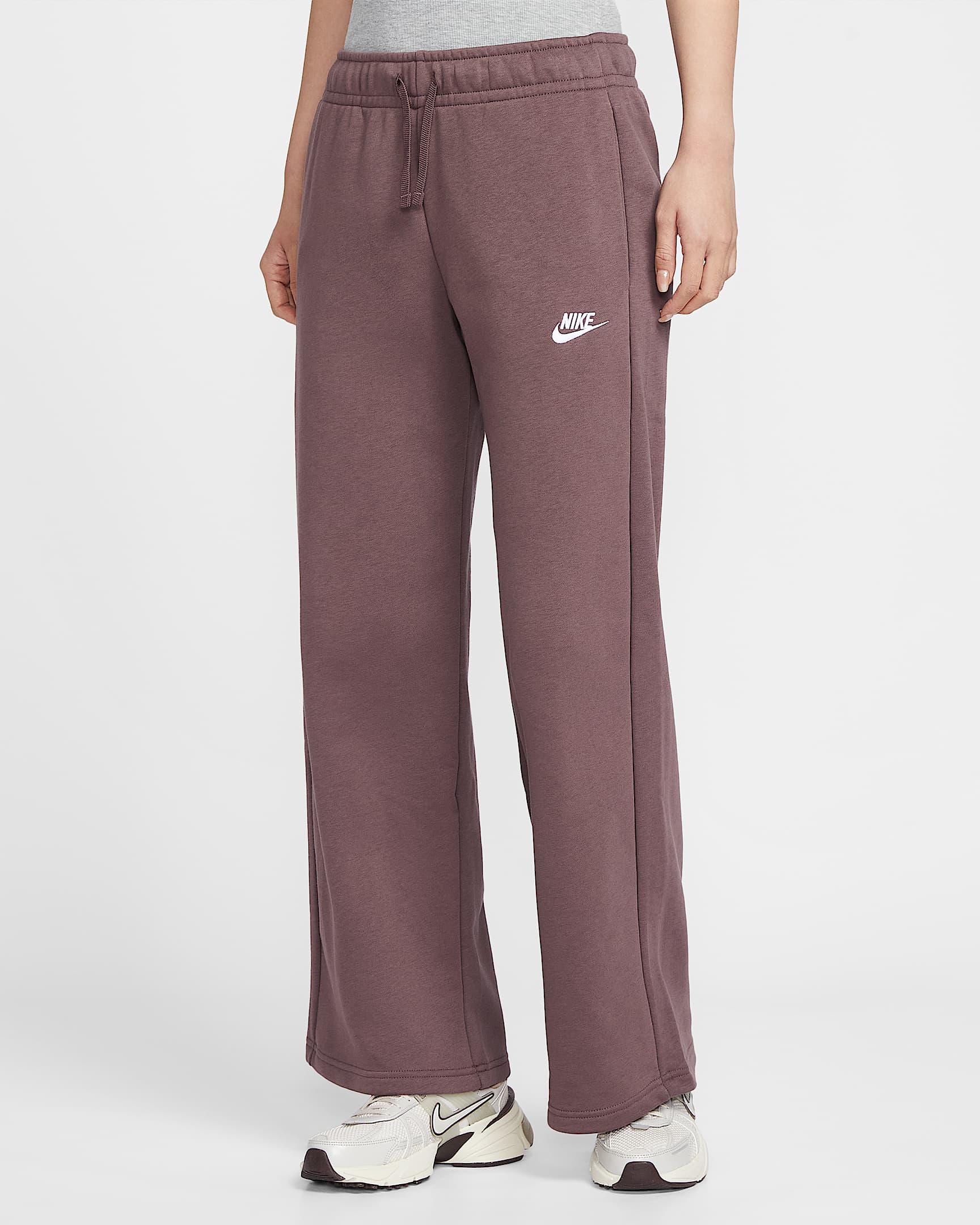 Nike Sportswear Club Fleece 女子中腰阔腿薄绒运动裤 - 图腾黑紫/白色