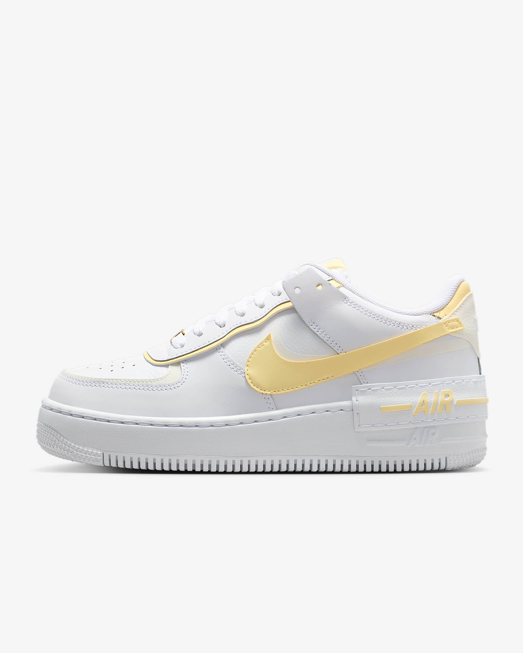 Nike Air Force 1 Shadow 女子空军一号厚底运动鞋轻盈板鞋 - 白色/帆白/柔黄