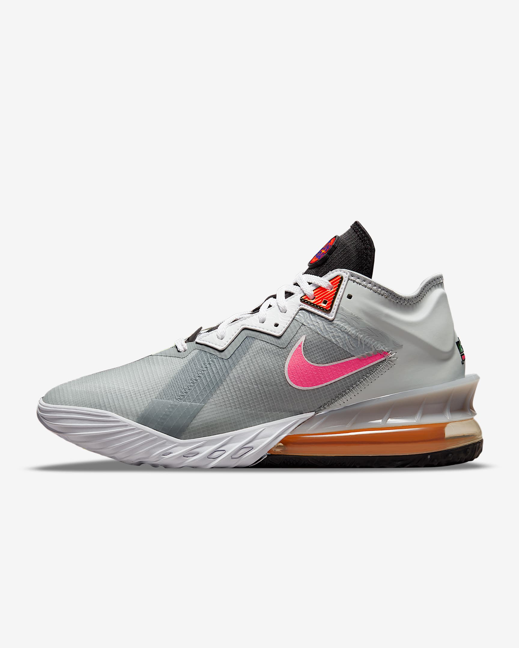 LeBron XVIII Low EP 男/女篮球鞋 - 浅烟灰/黑/白色/落日红