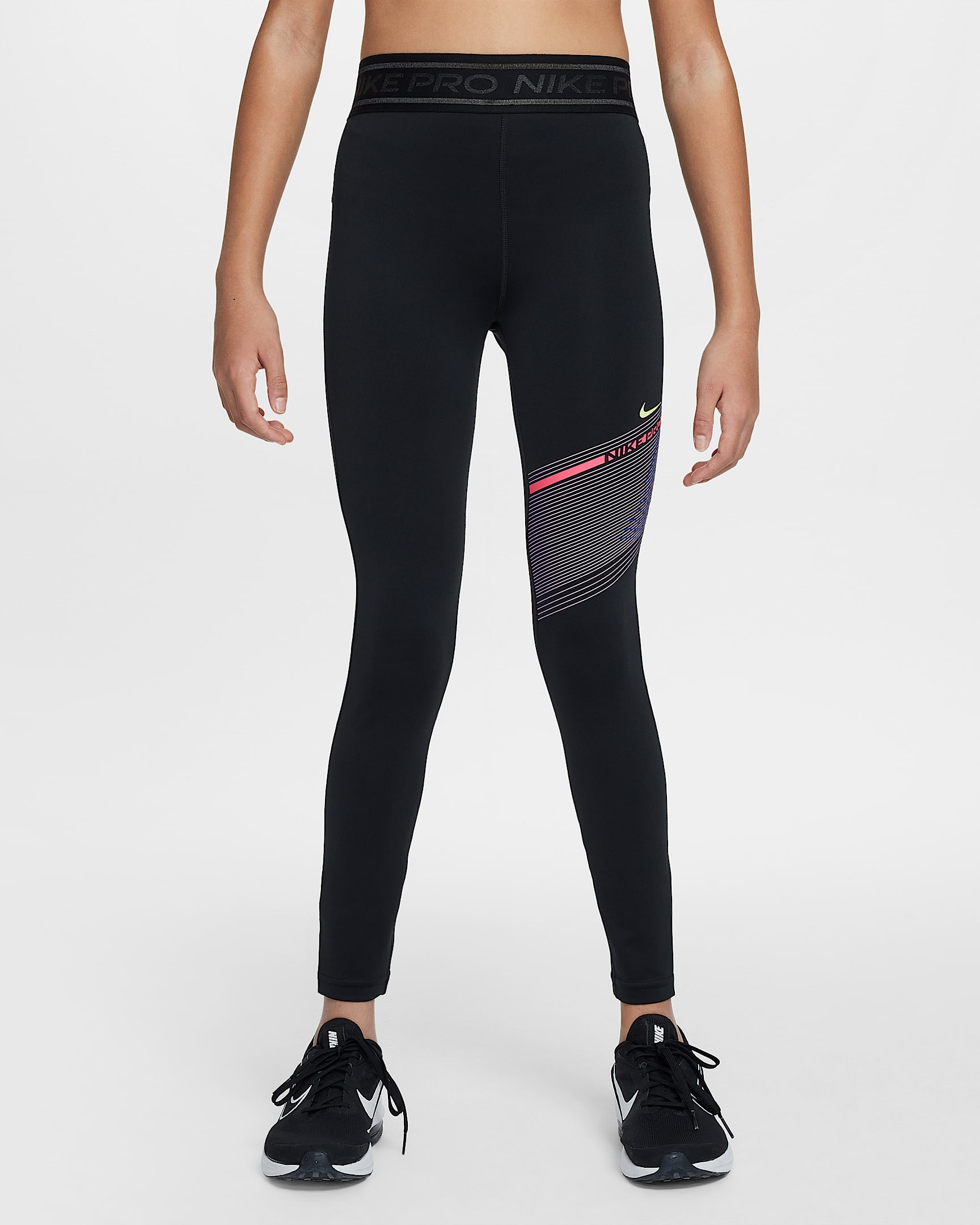 Nike Pro Dri-FIT 大童(女孩)速干中腰训练紧身裤 - 黑