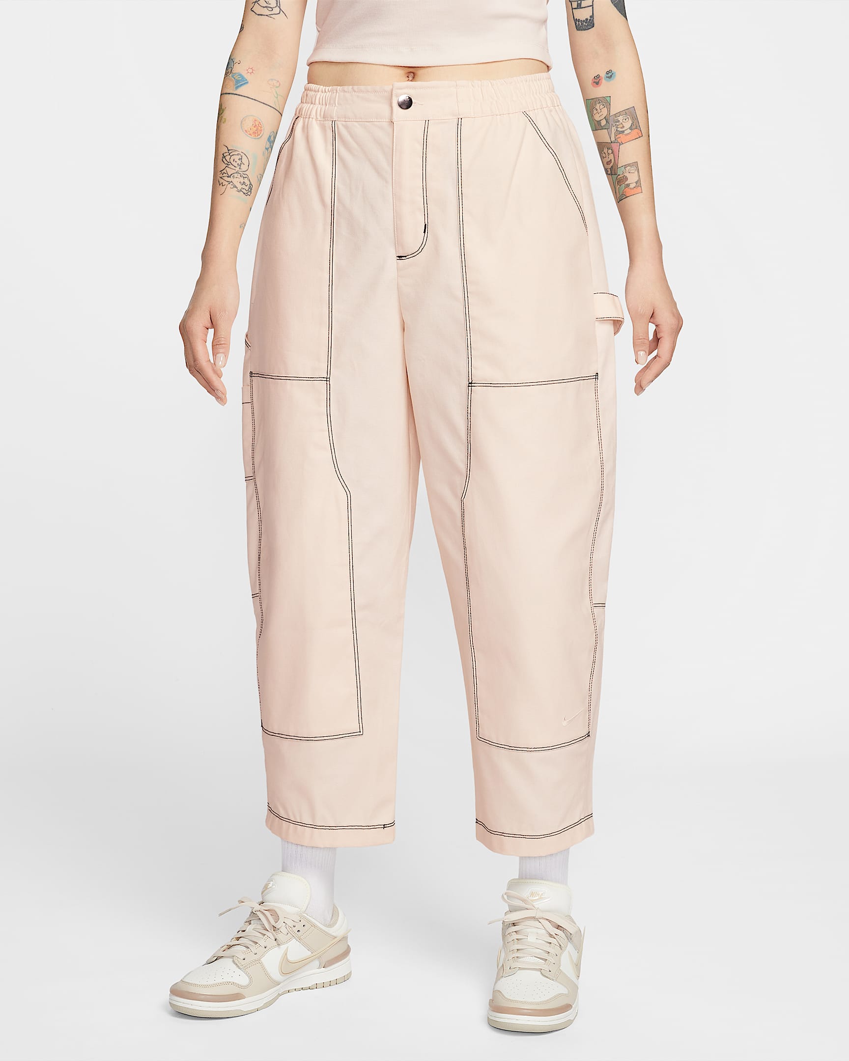 Nike Sportswear 女子宽松低腰工装九分裤 - 粉白/冰银/粉白