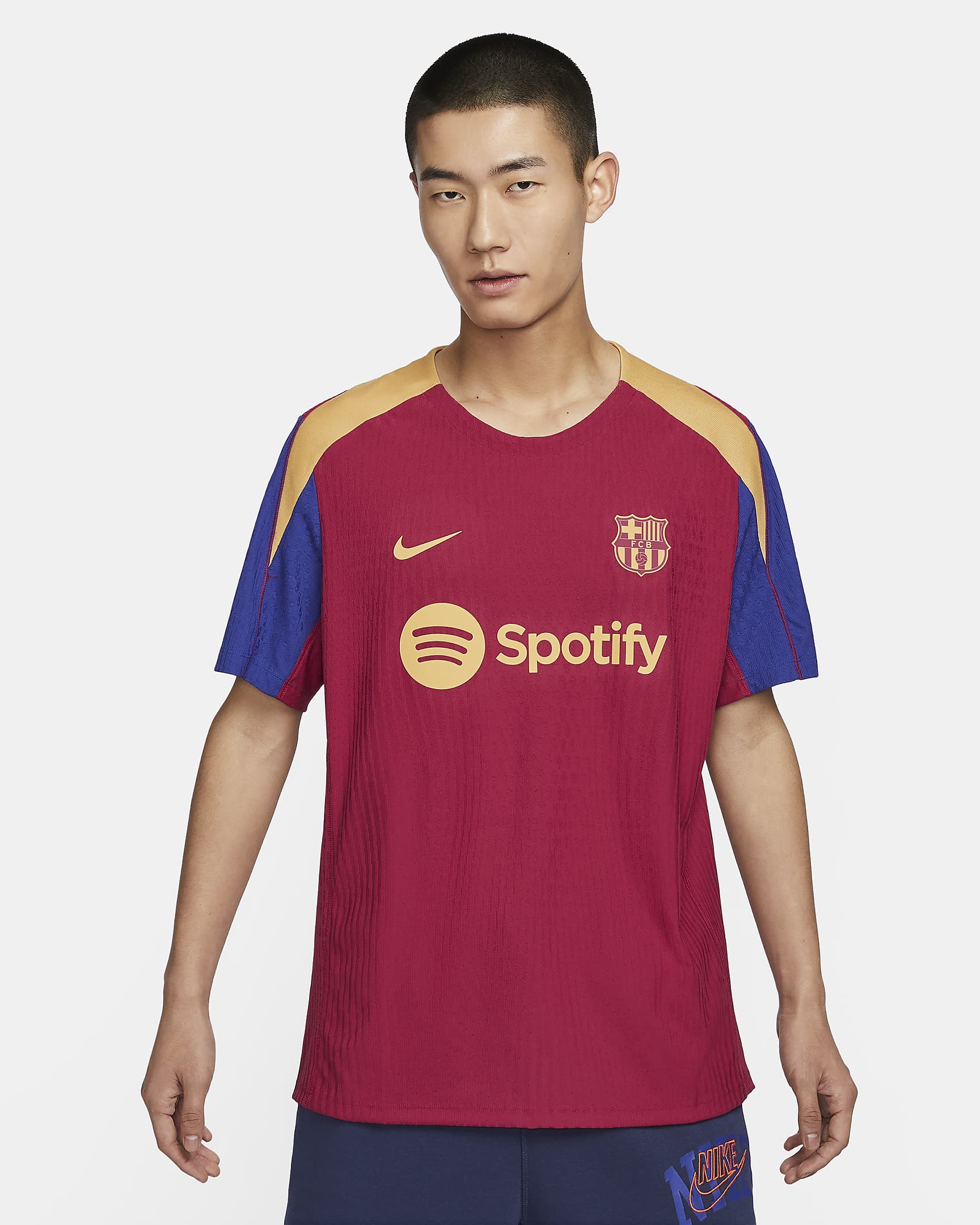 巴萨 Strike Elite Nike Dri-FIT ADV 男子速干短袖足球上衣 - 贵族红/深宝蓝/俱乐部金/俱乐部金