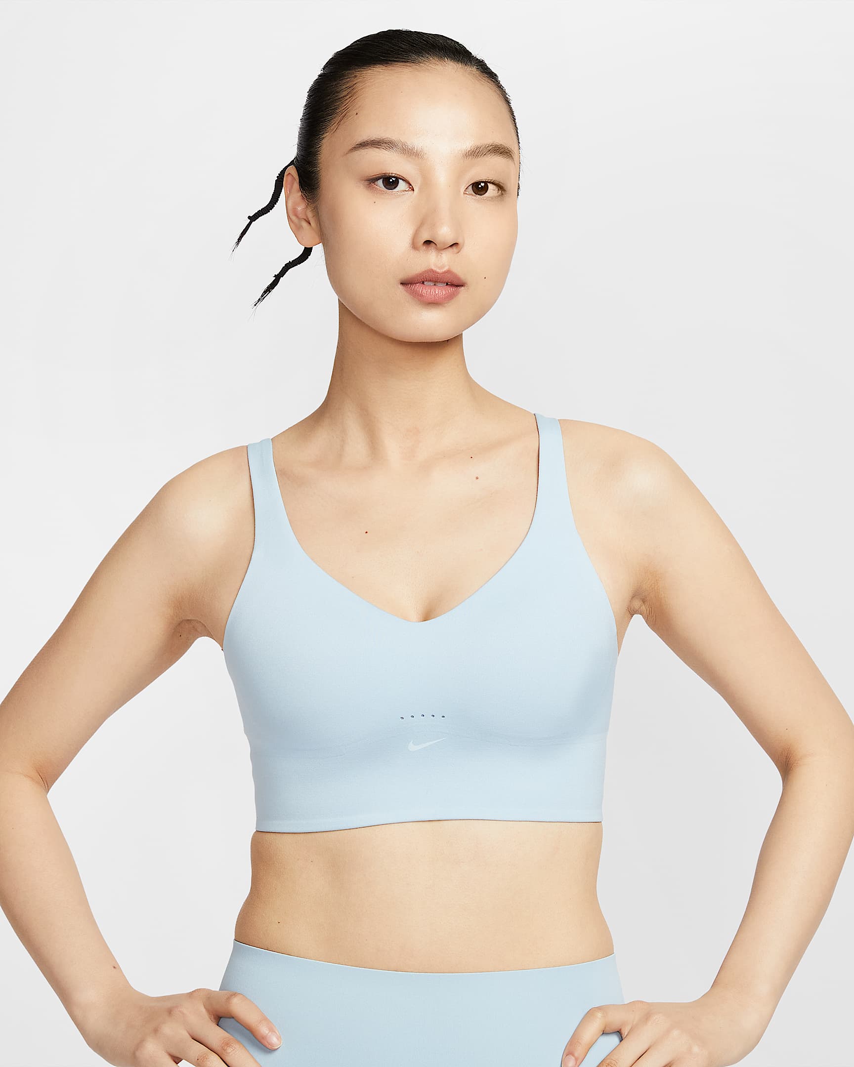 Nike Alate 女子速干中强度支撑衬垫长款运动内衣 - 浅军械蓝/白色