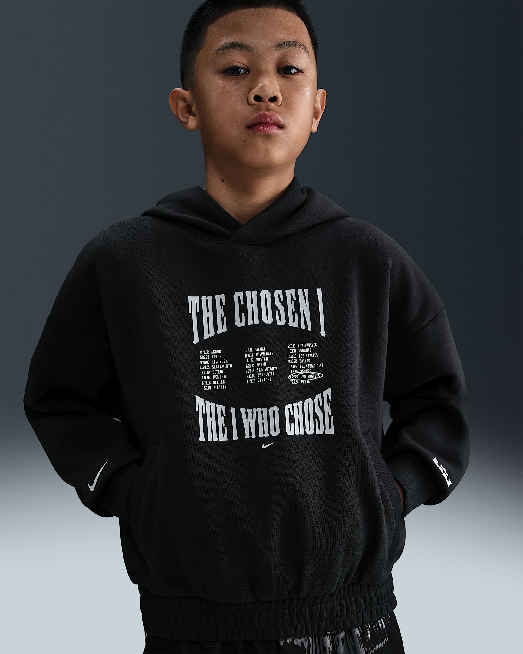 LeBron "Chosen One" 詹姆斯大童加绒套头连帽衫 - 灰黑/苍野灰